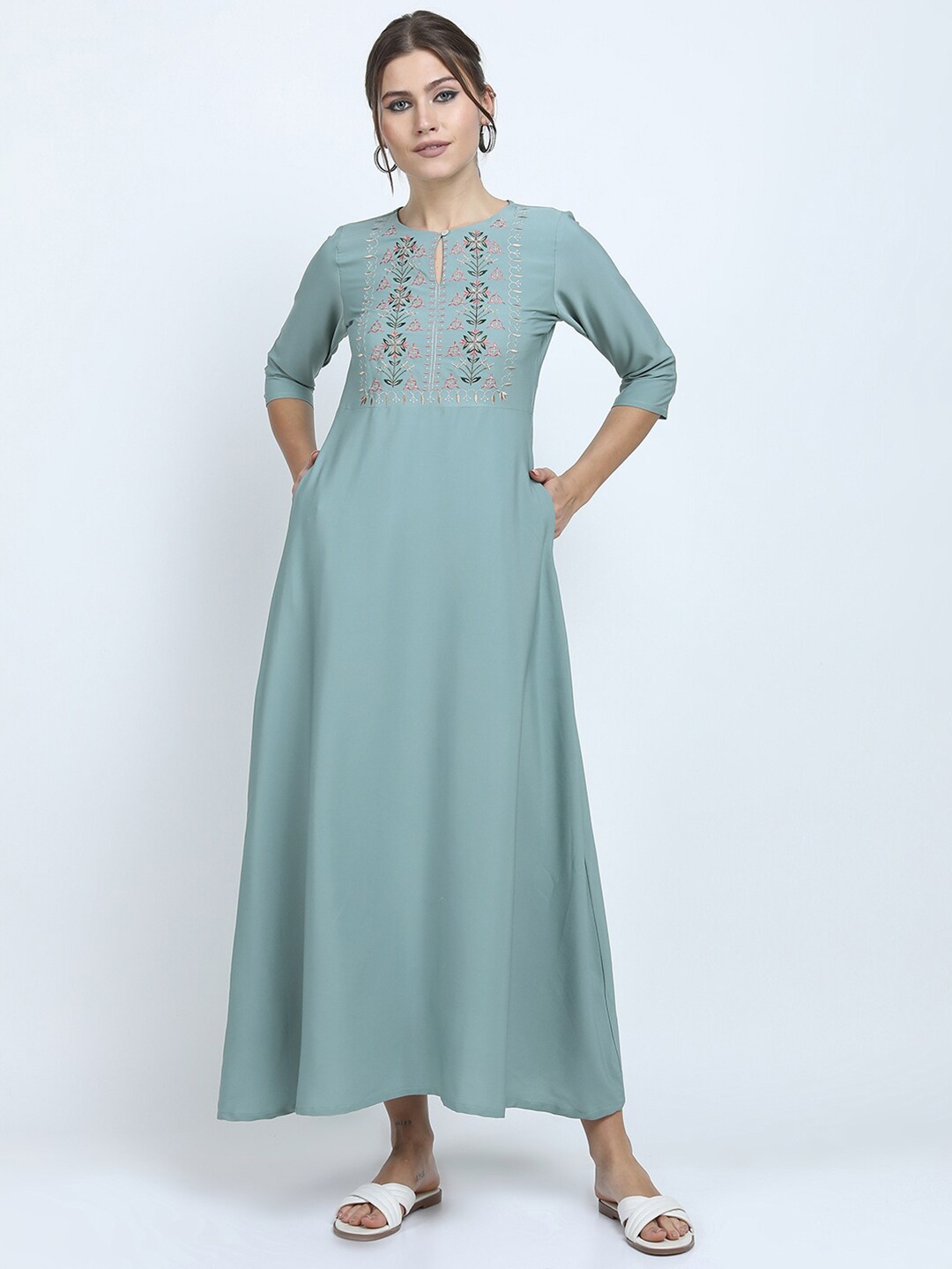 

Vishudh Sea Green Ethnic Georgette Maxi Dress