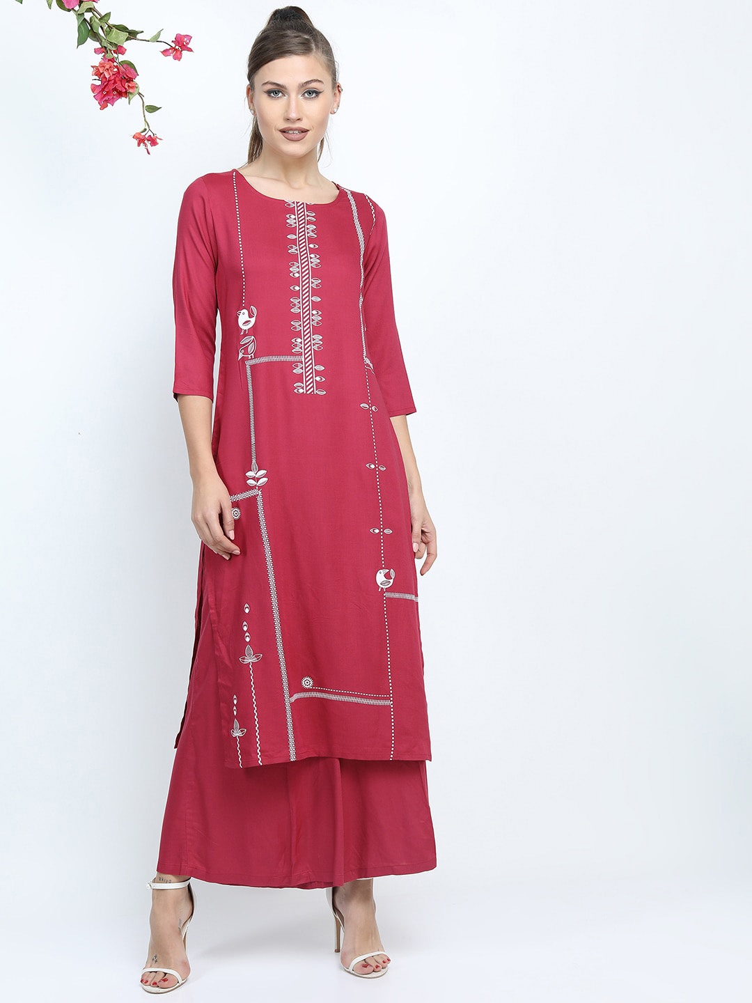 

Vishudh Women Pink Floral Printed Kurta with Palazzos