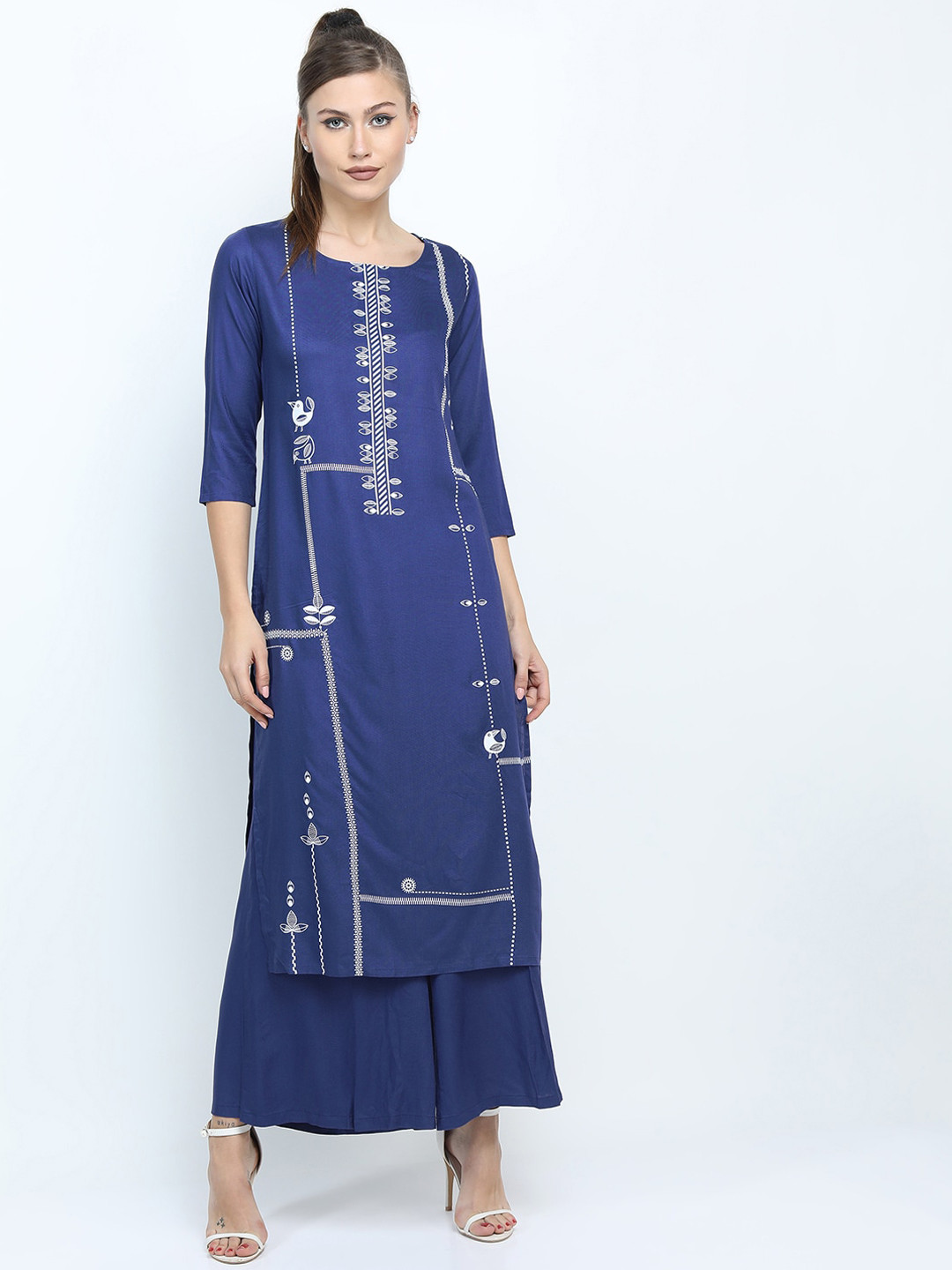 

Vishudh Women Blue Printed Straight Kurta with Palazzo