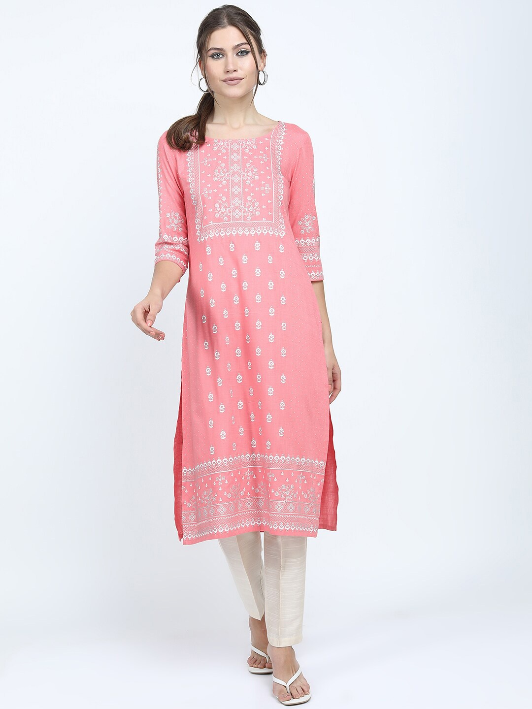 

Vishudh Women Pink Ethnic Motifs Pastels Kurta