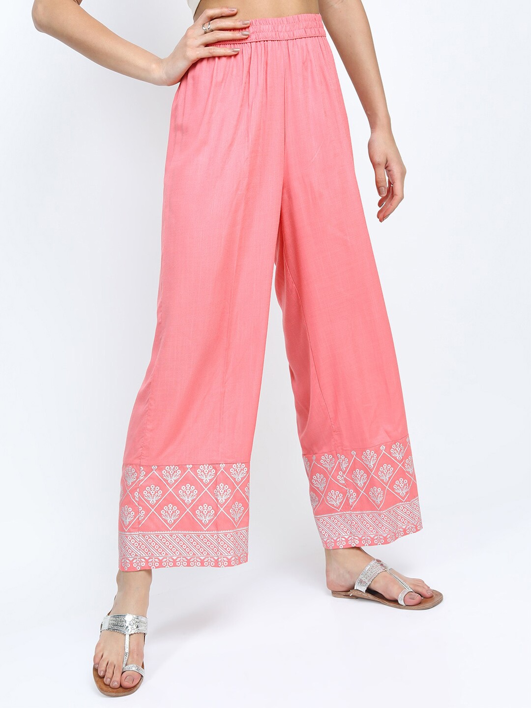 

Vishudh Women Pink Ethnic Straight Palazzos