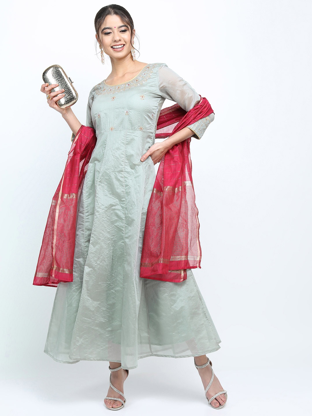 

Vishudh Grey Embroidered Ethnic Maxi Dress