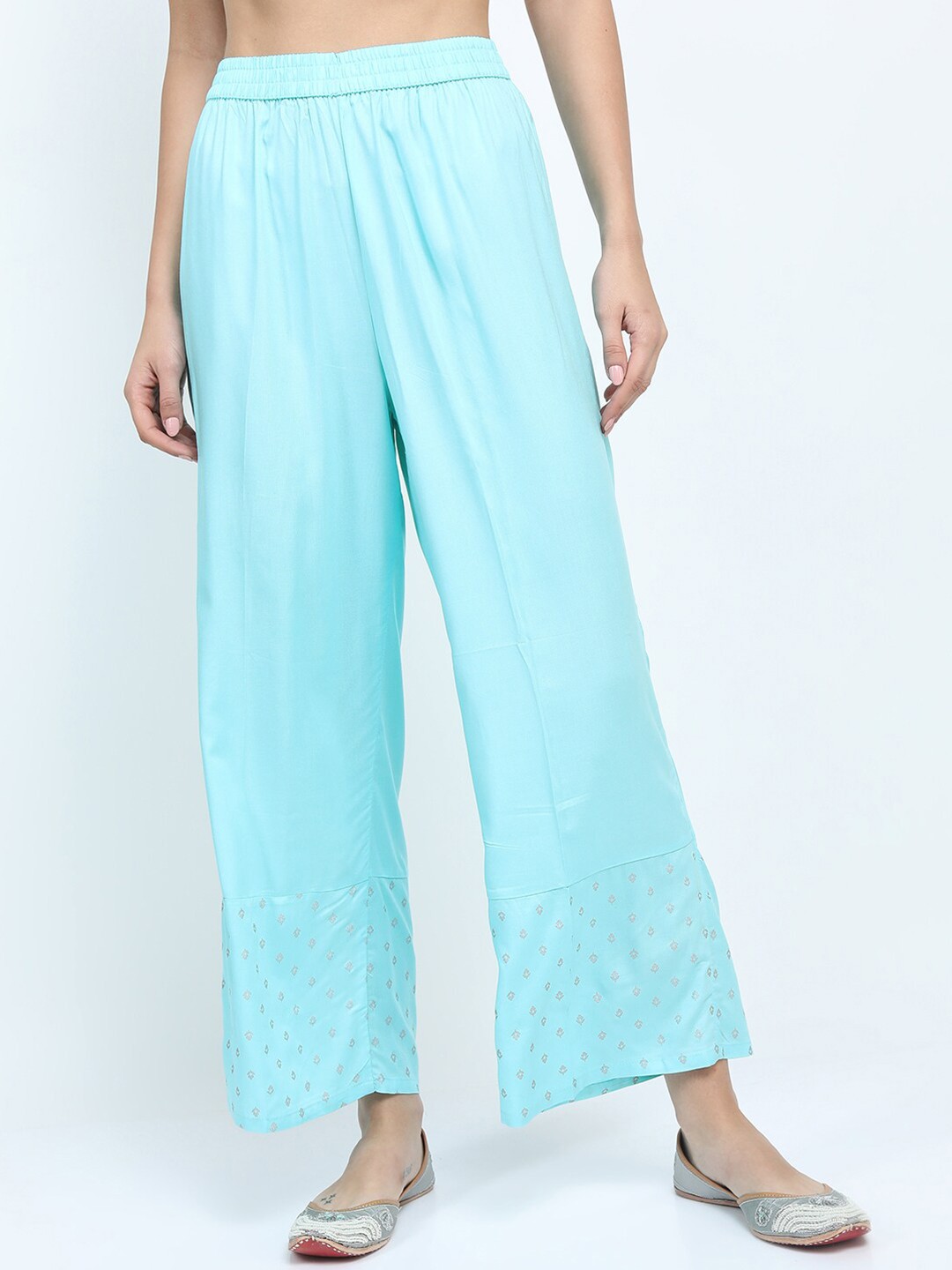 

Vishudh Women Sea Green Wide Leg Fit Palazzos