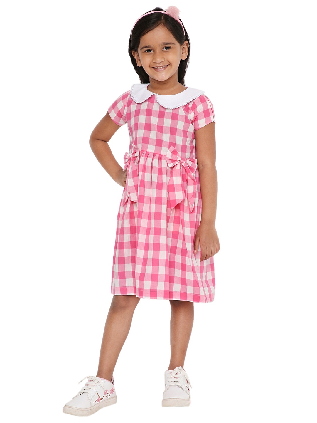 

Knitting Doodles Multicoloured Checked Peter Pan Collar Dress, Multi