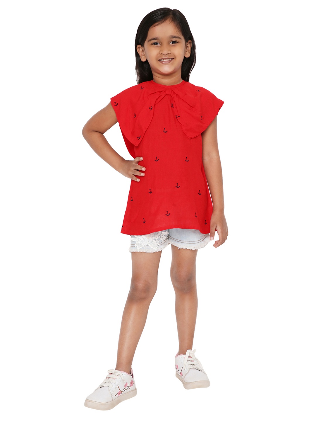 

Knitting Doodles Red & Black Embroidered Top