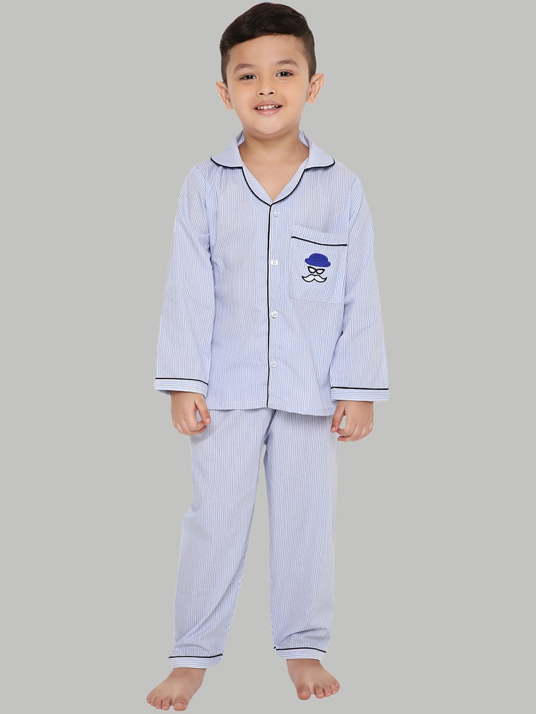 

Knitting Doodles Unisex Kids Blue Striped Night suit