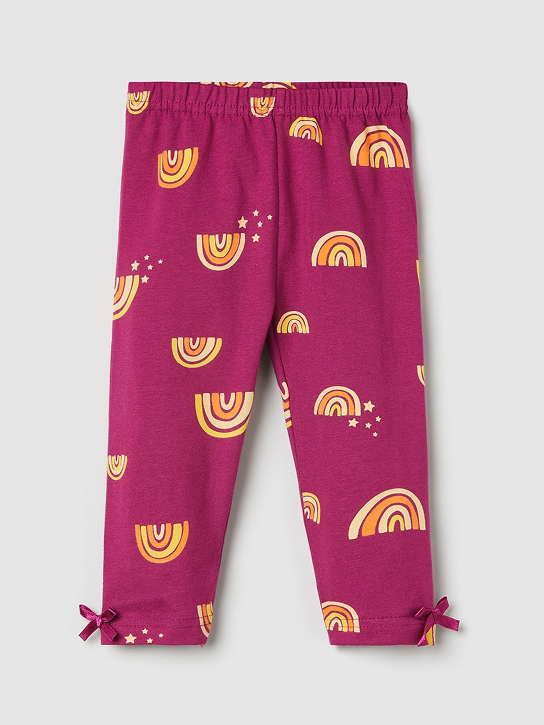 

max Girls Purple & Yellow Printed Pure Cotton Leggings
