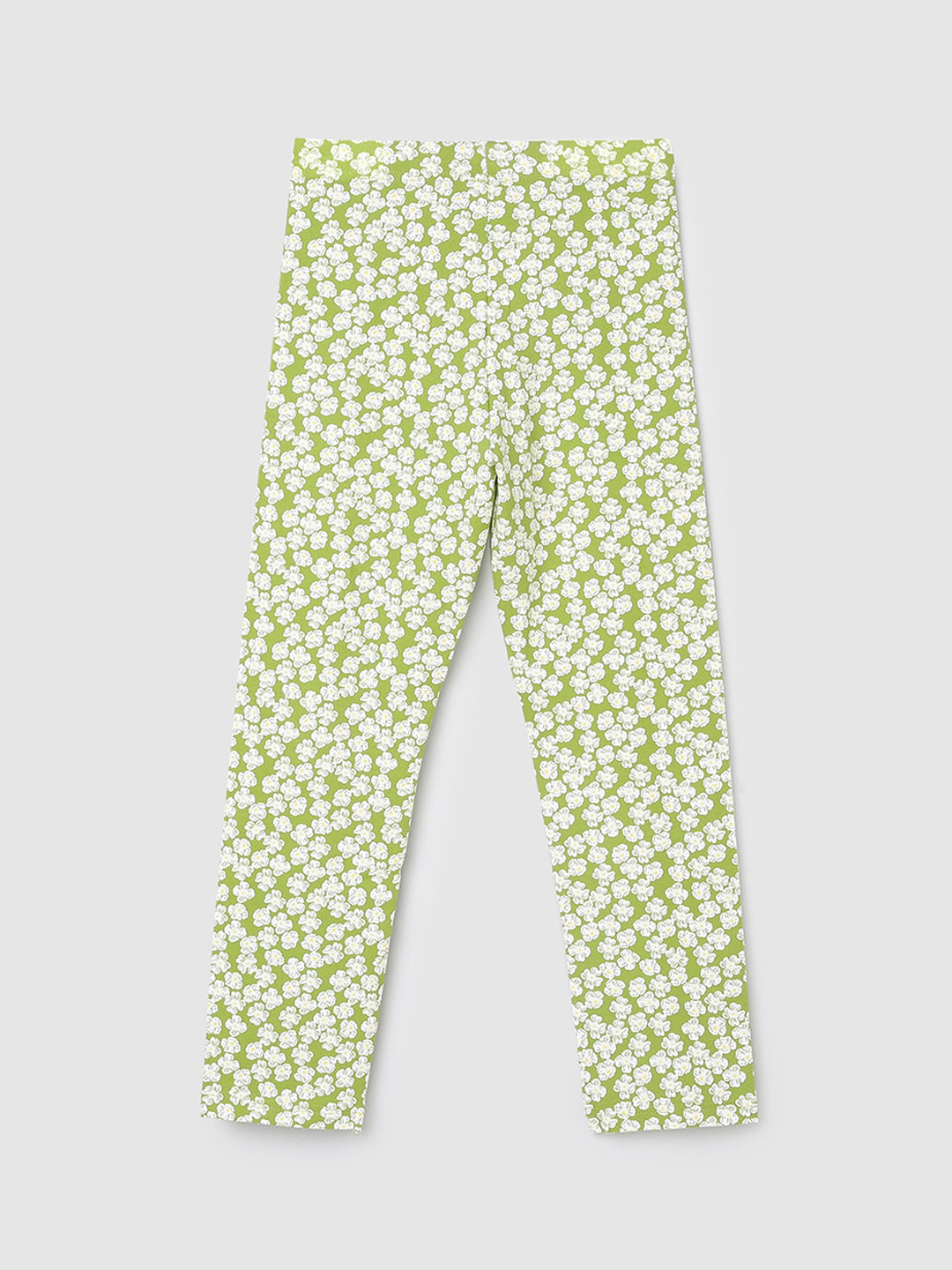 

max Girls Olive Green & White Floral Printed Leggings