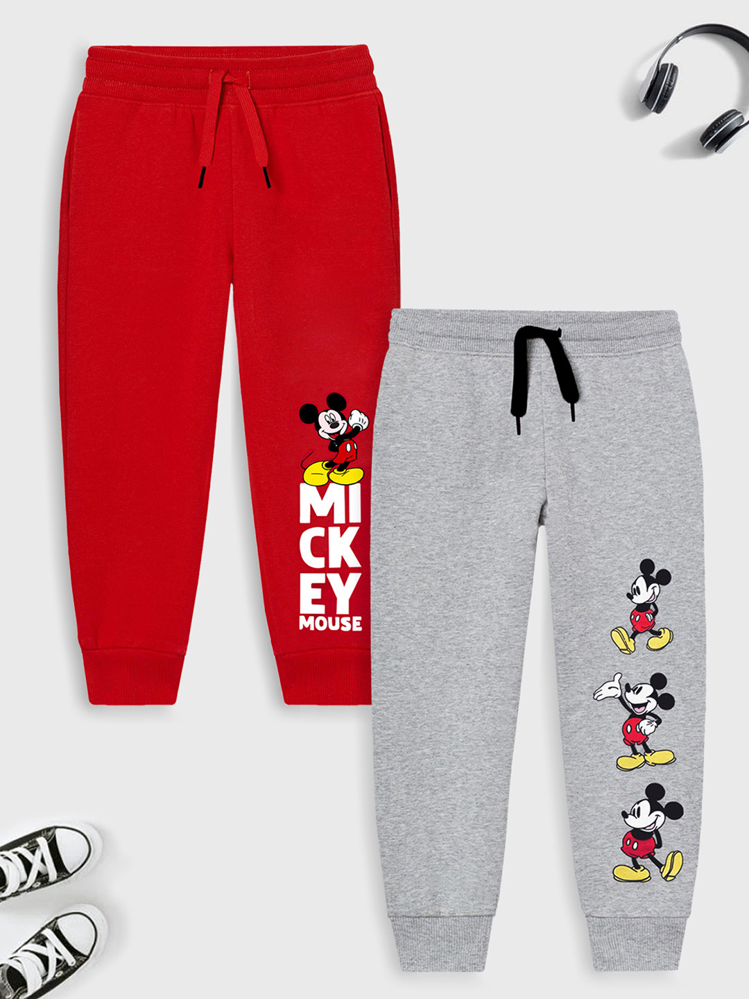

YK Disney Boys Pack Of 2 Red & Grey Regular Fit Printed Joggers