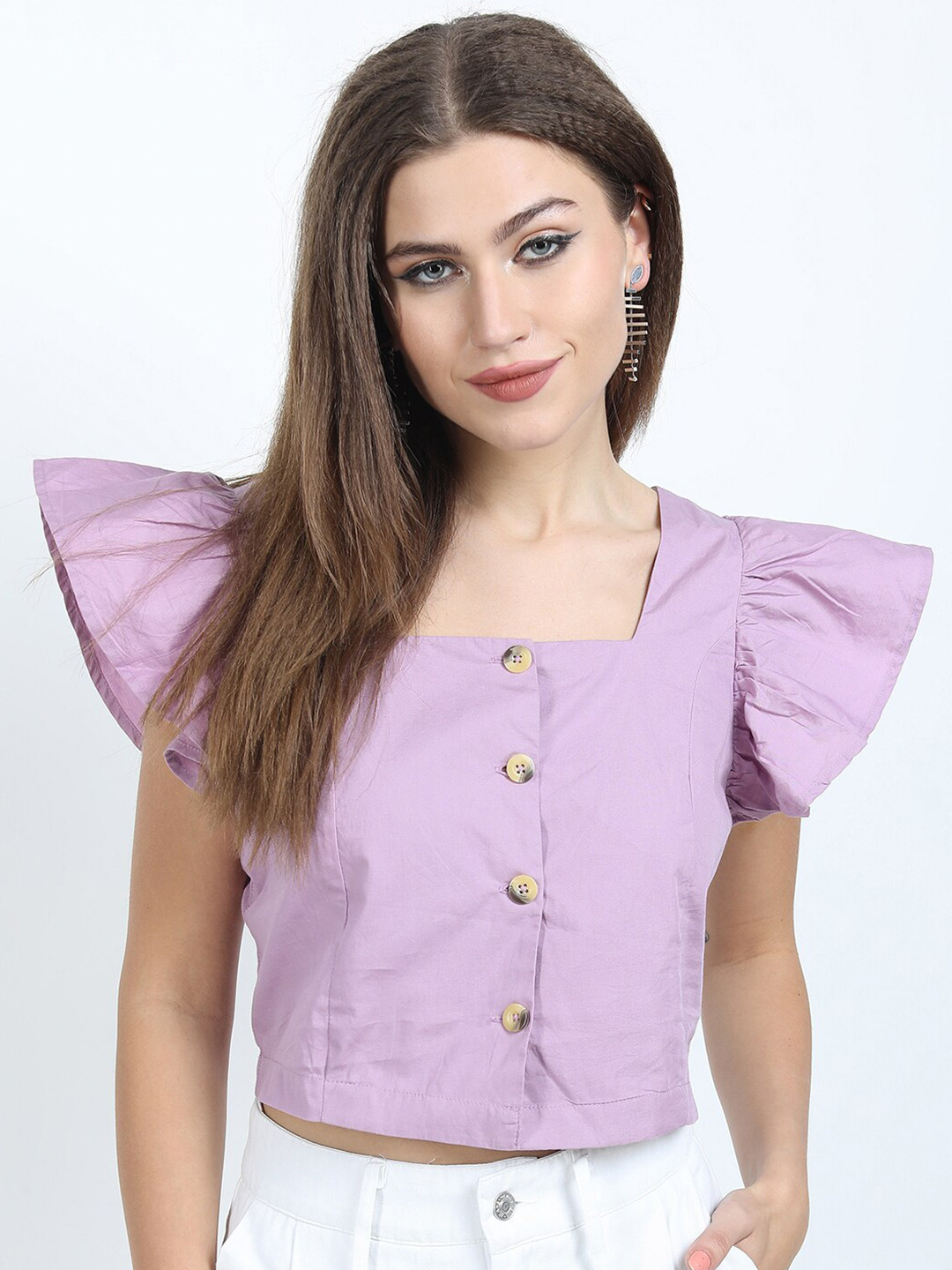 

Tokyo Talkies Purple Cotton Crop Top