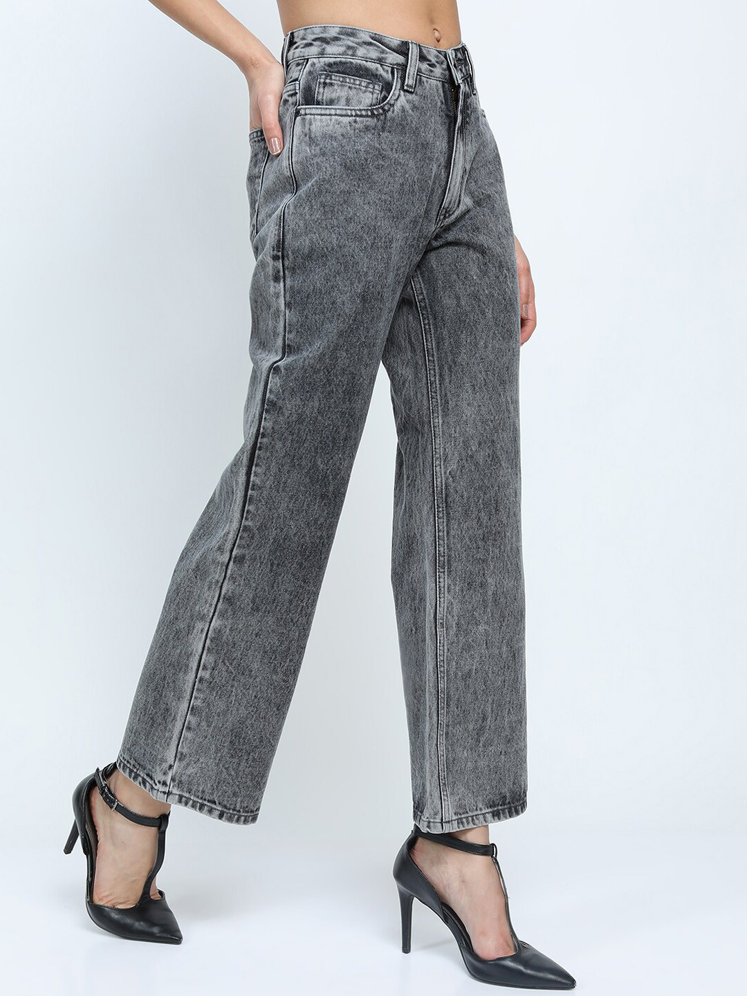

Tokyo Talkies Women Grey Flared Heavy Fade Cotton Jeans