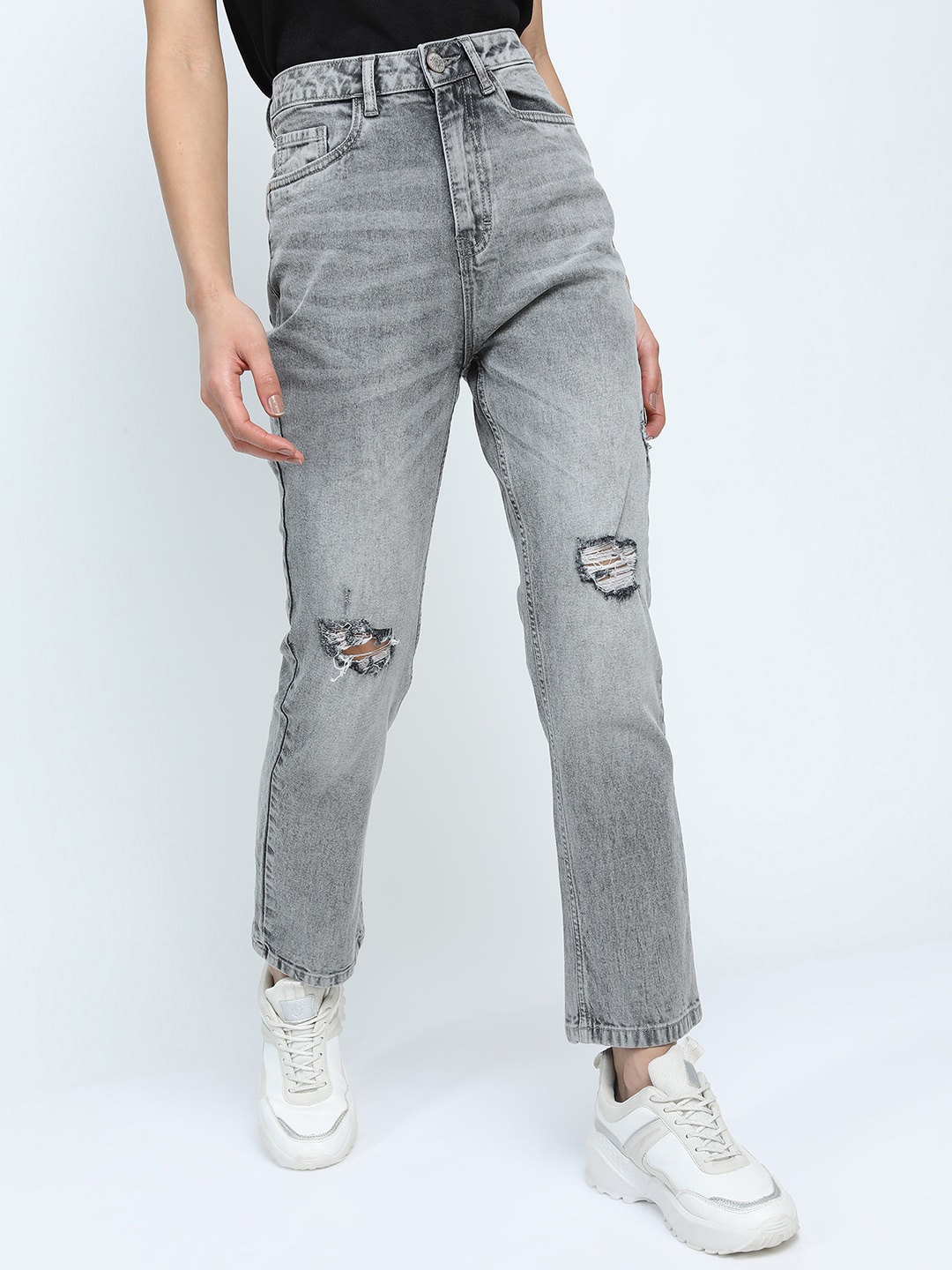 

Tokyo Talkies Women Grey Mildly Distressed Heavy Fade Jeans