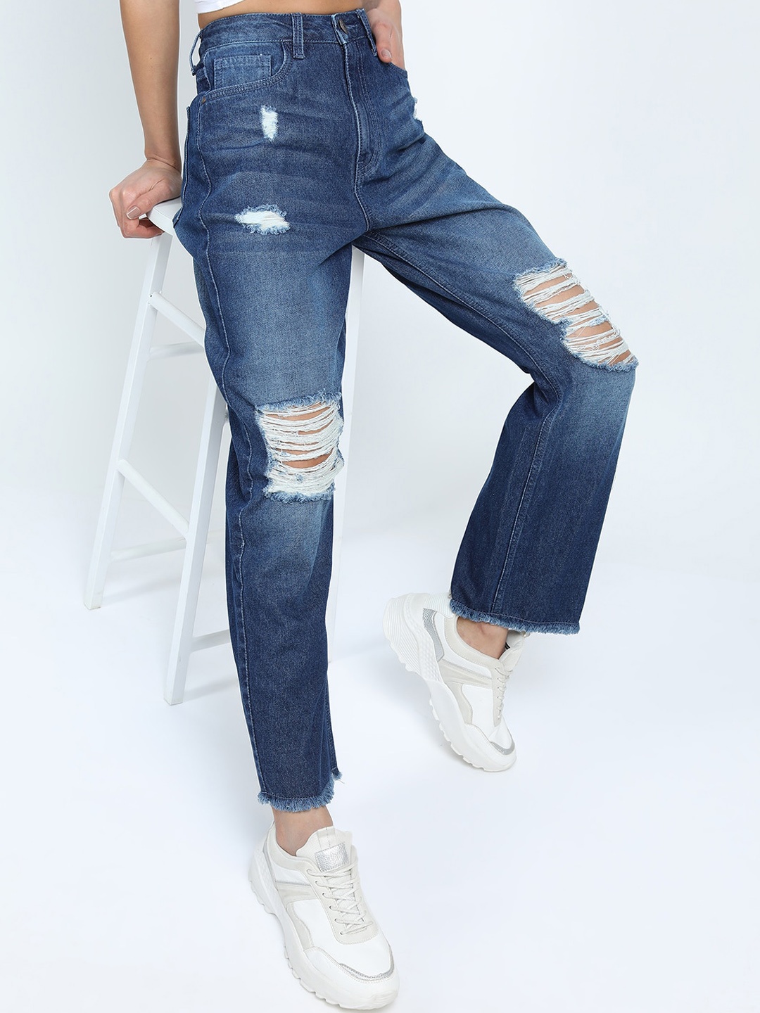 

Tokyo Talkies Women Blue Straight Fit Highly Distressed Light Fade Jeans