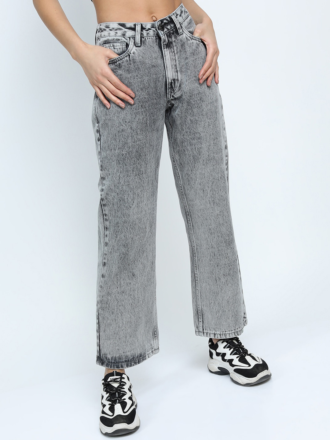 

Tokyo Talkies Women Grey Flared Heavy Fade Mid-Rise Jeans