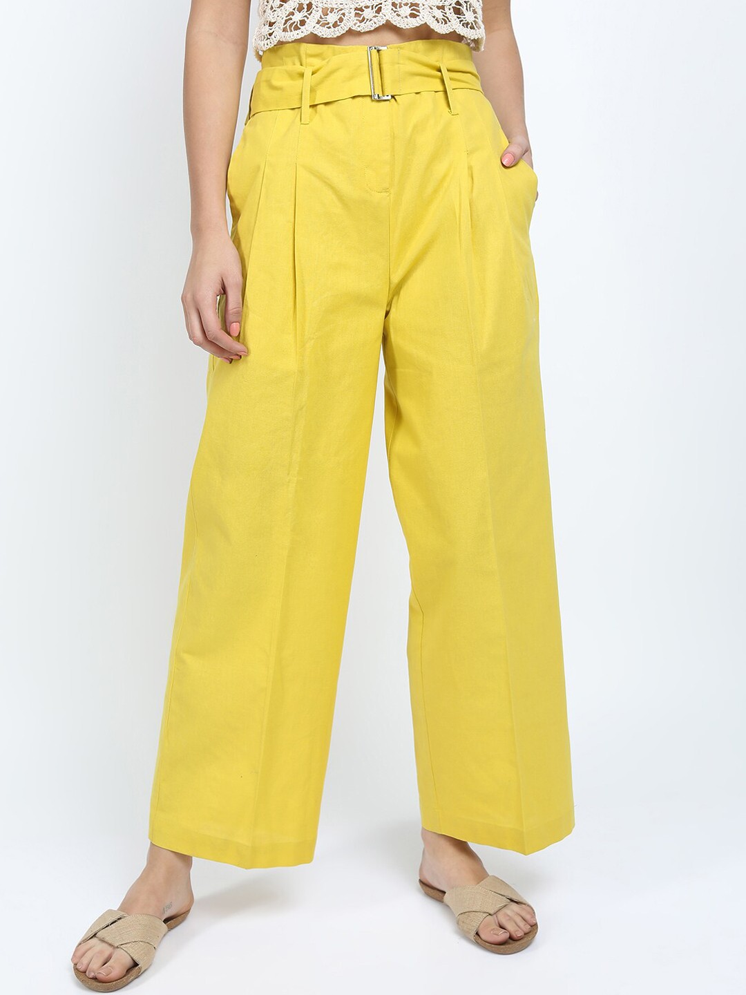 

Tokyo Talkies Women Mustard Yellow Flared Trousers