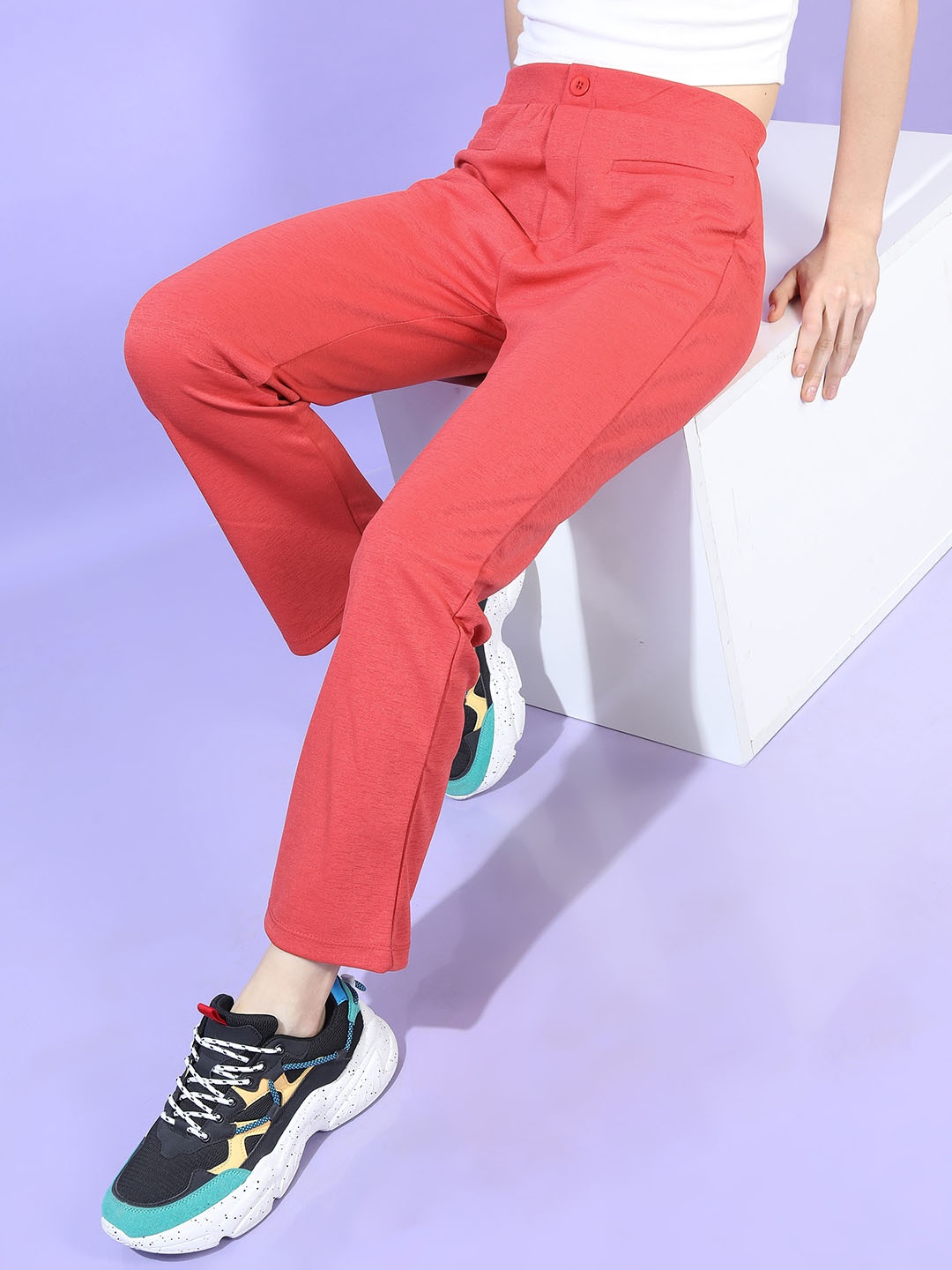 

Tokyo Talkies Women Red Slim Fit Trousers