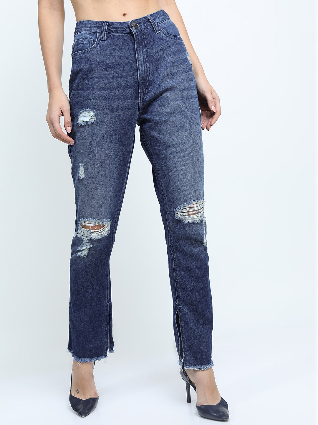 

Tokyo Talkies Women Blue Straight Fit Highly Distressed Light Fade Jeans