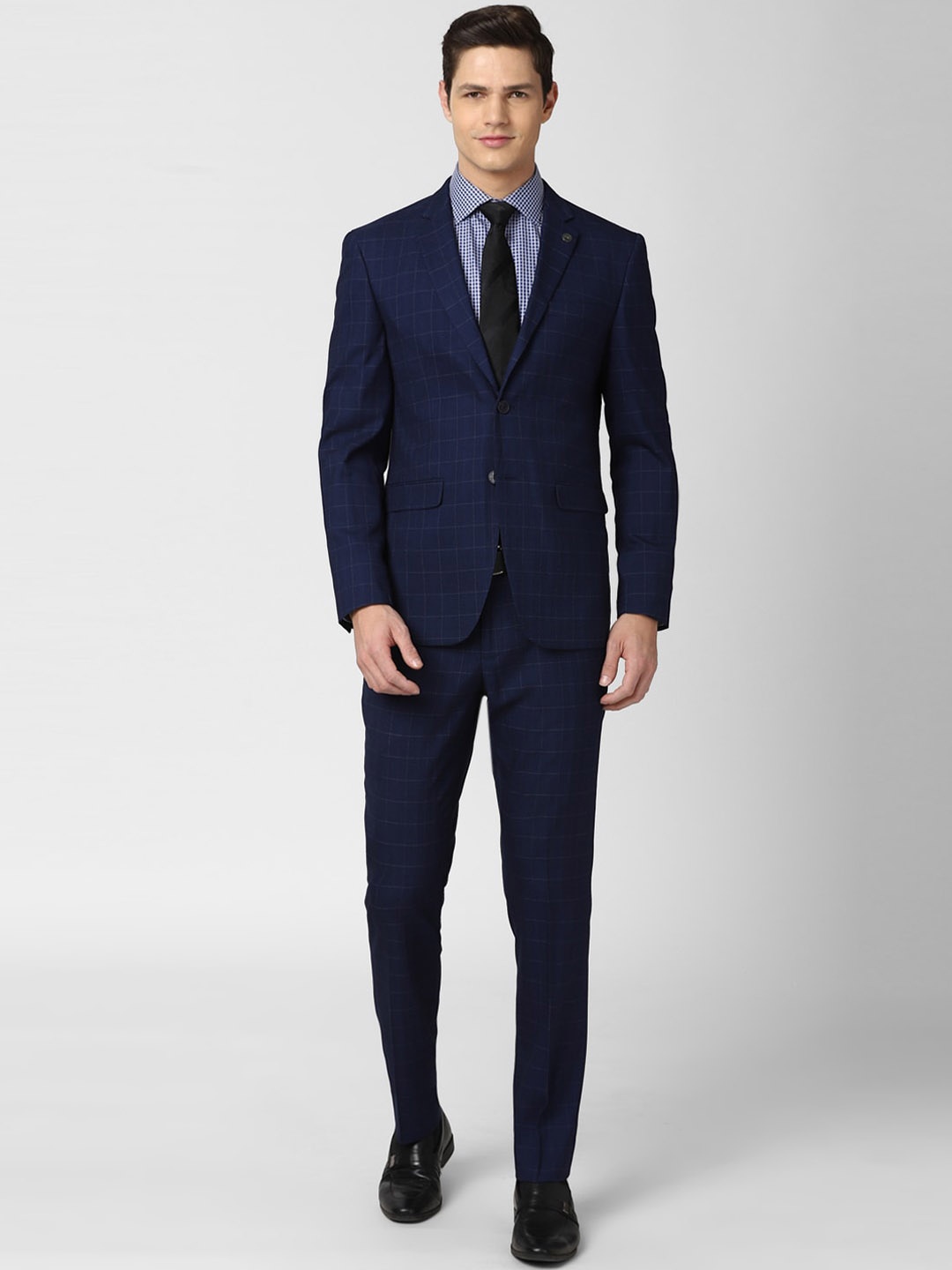 

Peter England Elite Men Navy Blue Checked Single-Breasted Regular-Fit Two-Piece Suit