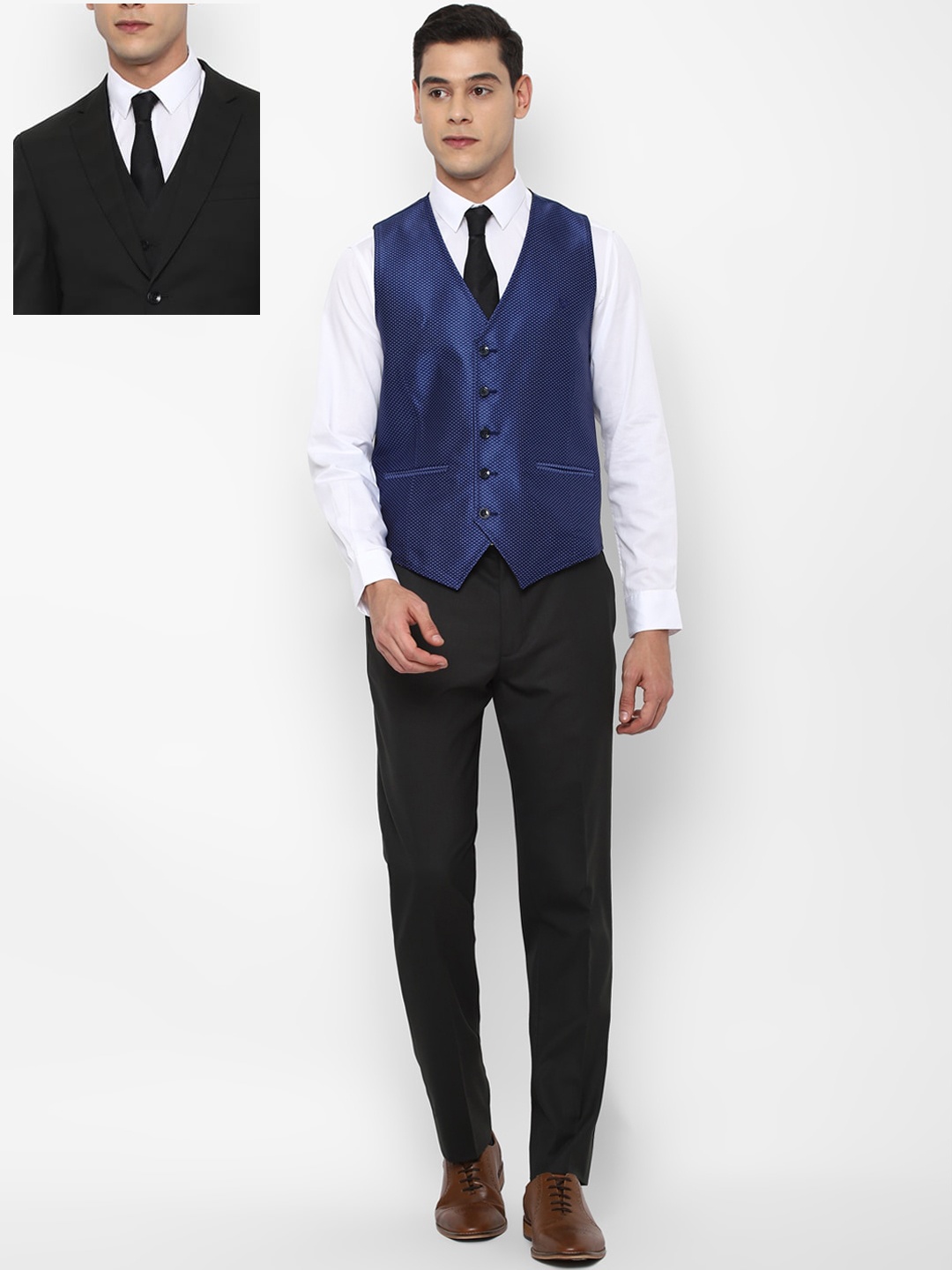 

Allen Solly Men Black Striped Single-Breasted Slim-Fit 3-Piece Suit