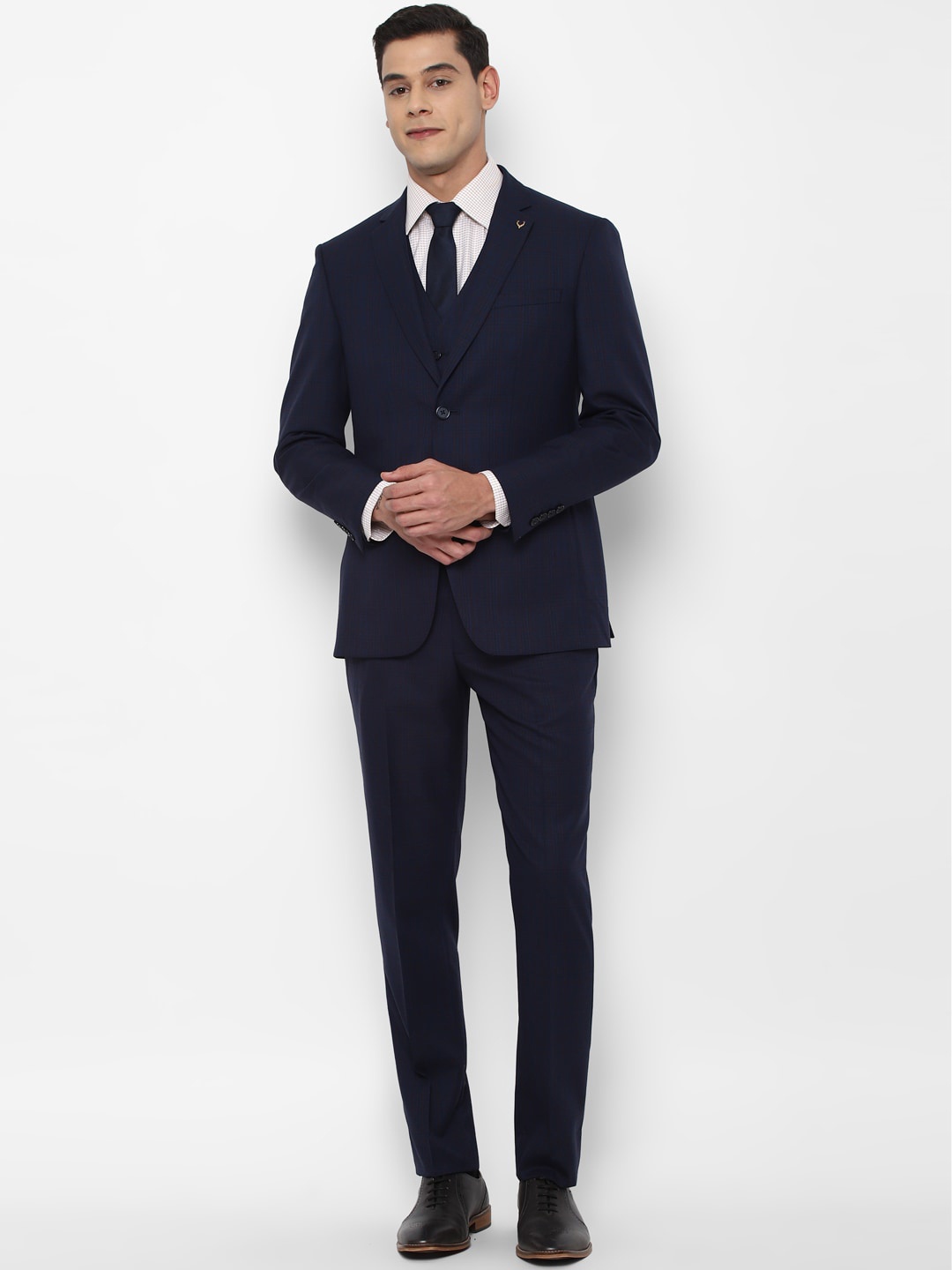 

Allen Solly Men Navy Blue Checked Slim Fit Single-Breasted Three-Piece Suit