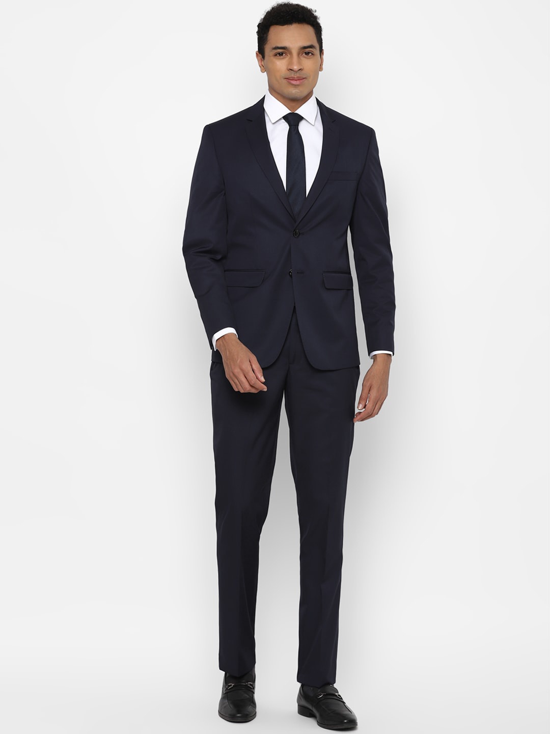 

Allen Solly Men Navy Blue Solid Single-Breasted Slim-Fit 2-Piece Suit