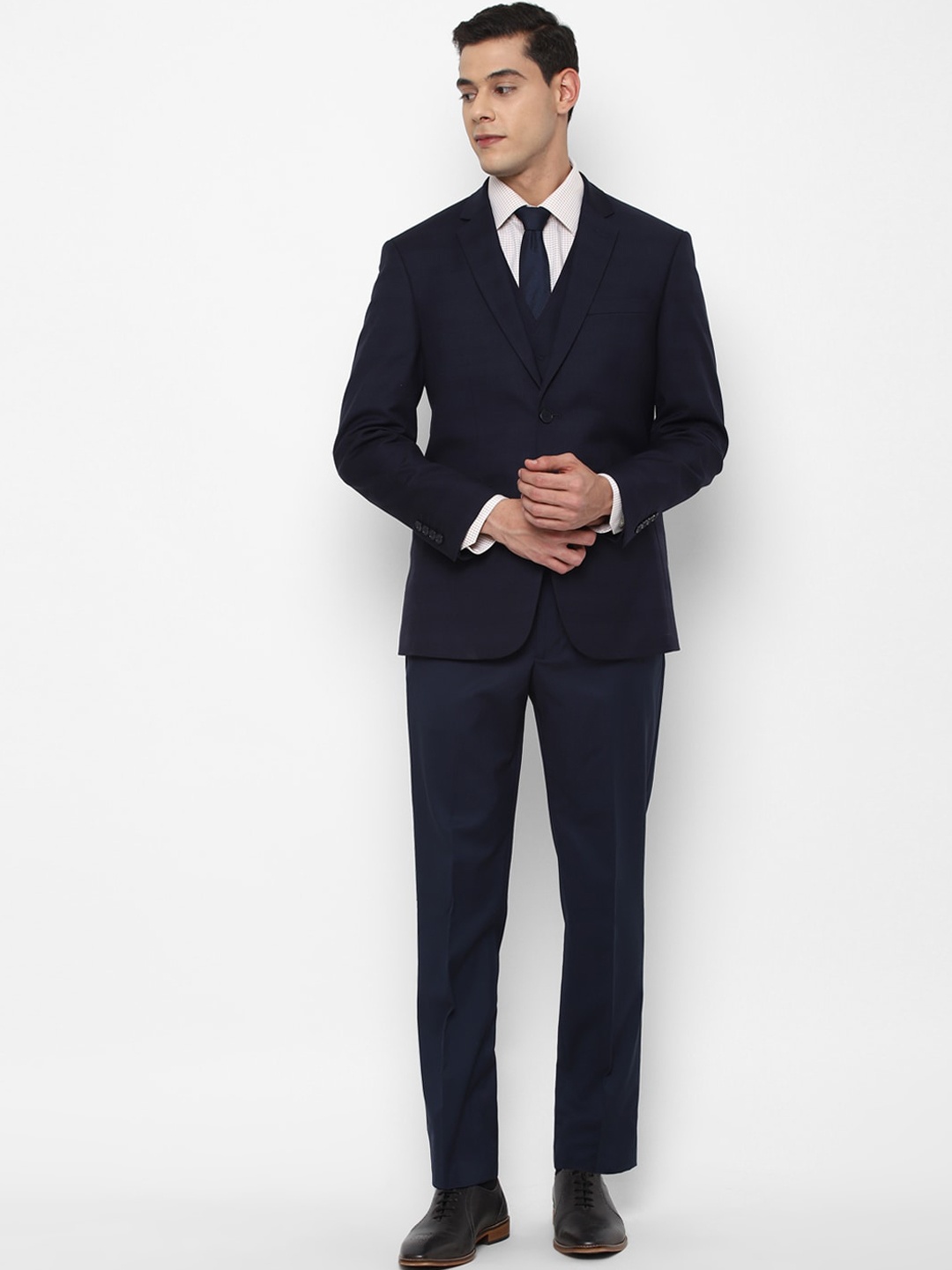 

Allen Solly Men Navy Blue Solid Slim Fit Single-Breasted Three-Piece Suit
