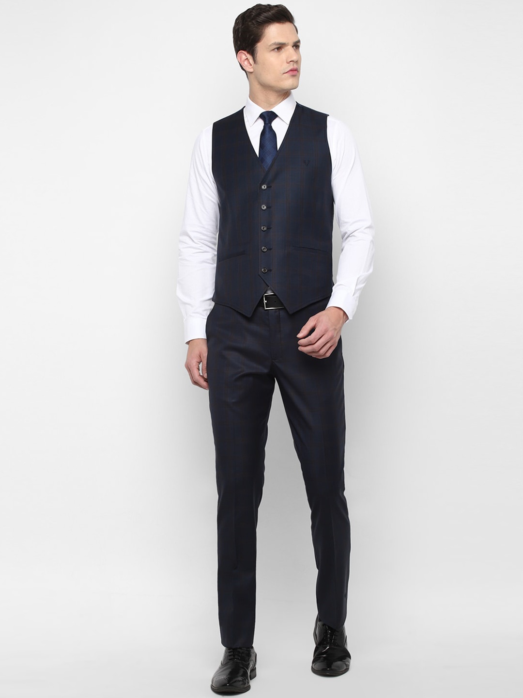 

Allen Solly Men Navy Blue Checked Single-Breasted Slim-Fit 3-Piece Suit