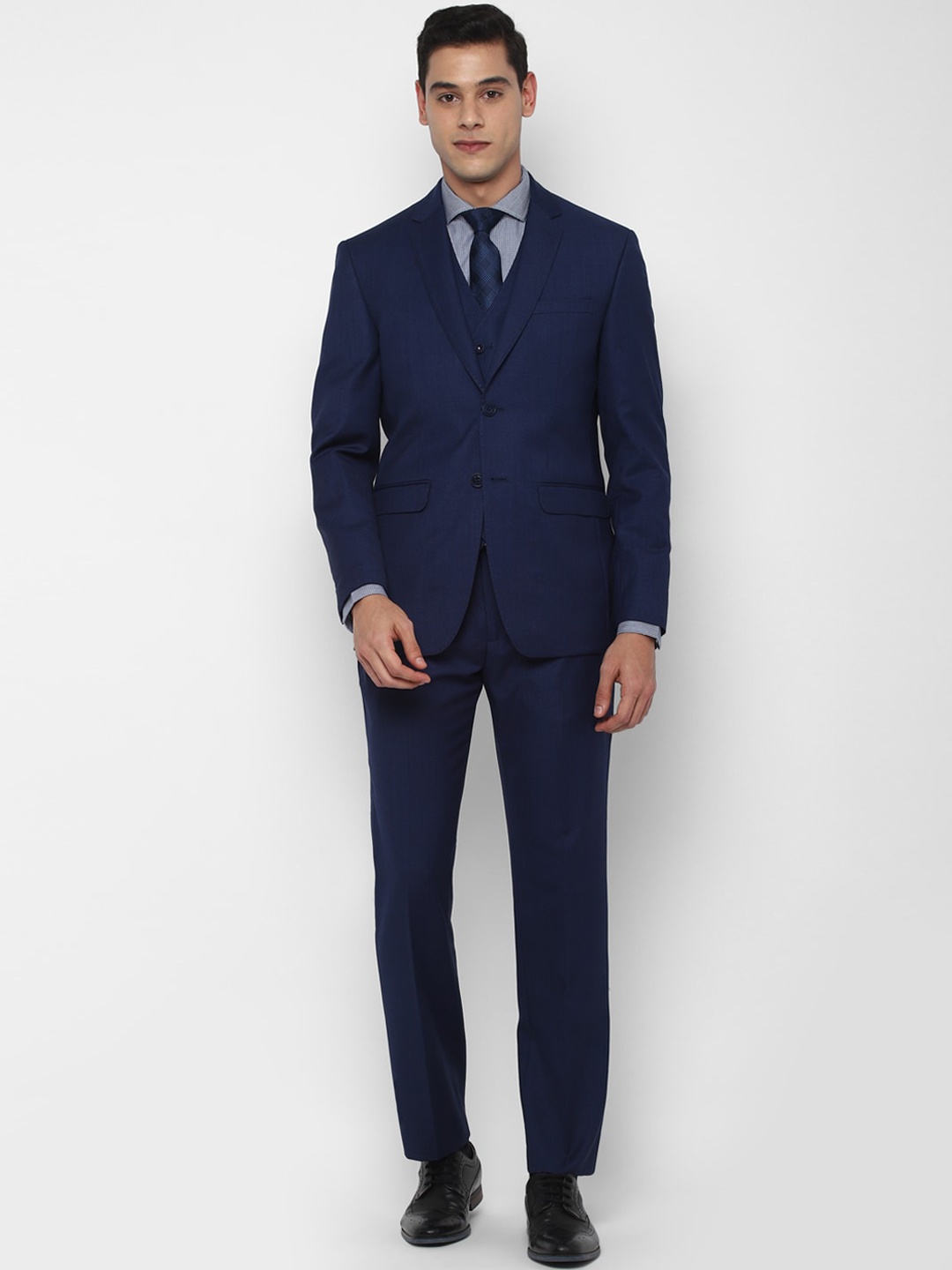 

Allen Solly Men Navy Blue Self-Design Single-Breasted Slim-Fit 3-Piece Suit