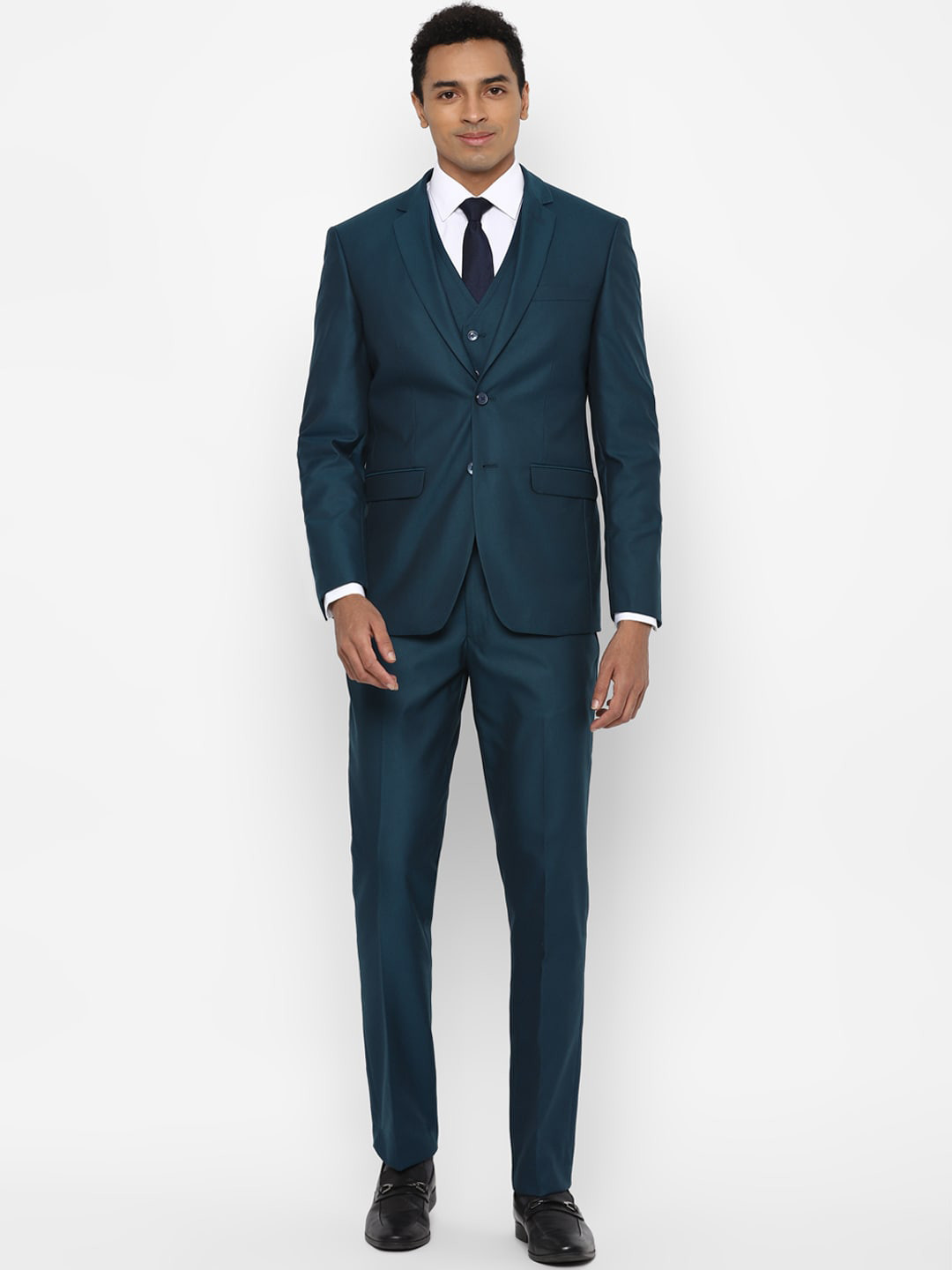 

Allen Solly Men Green Solid Slim Fit Single-Breasted Three-Piece Formal Suit