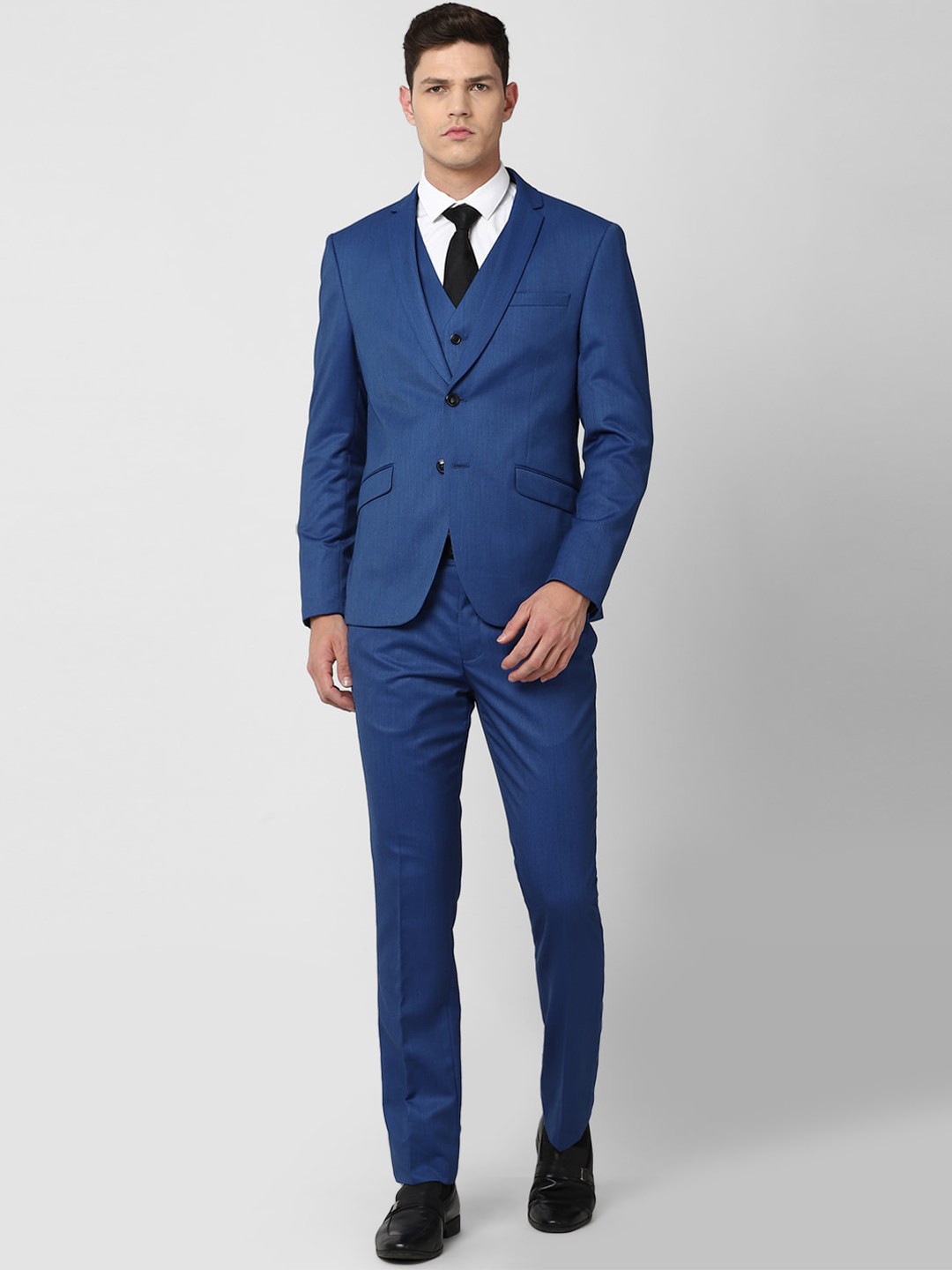 

V Dot Men Blue Slim Fit Single-Breasted Three-Piece Formal Suit