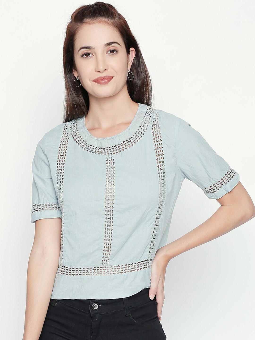 

aaliya Blue Georgette Lace Top