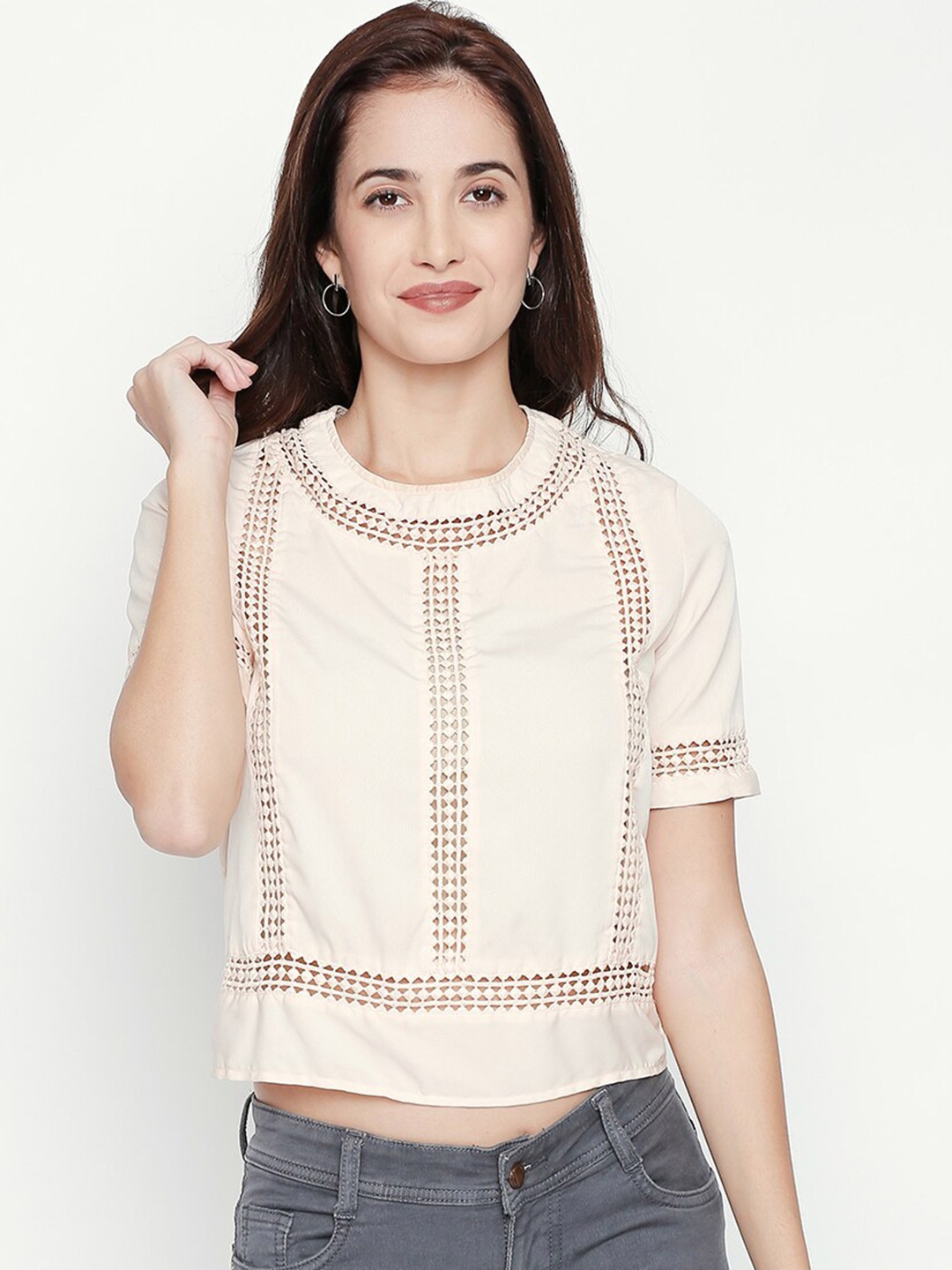 

aaliya Peach-Coloured Georgette Crop Top