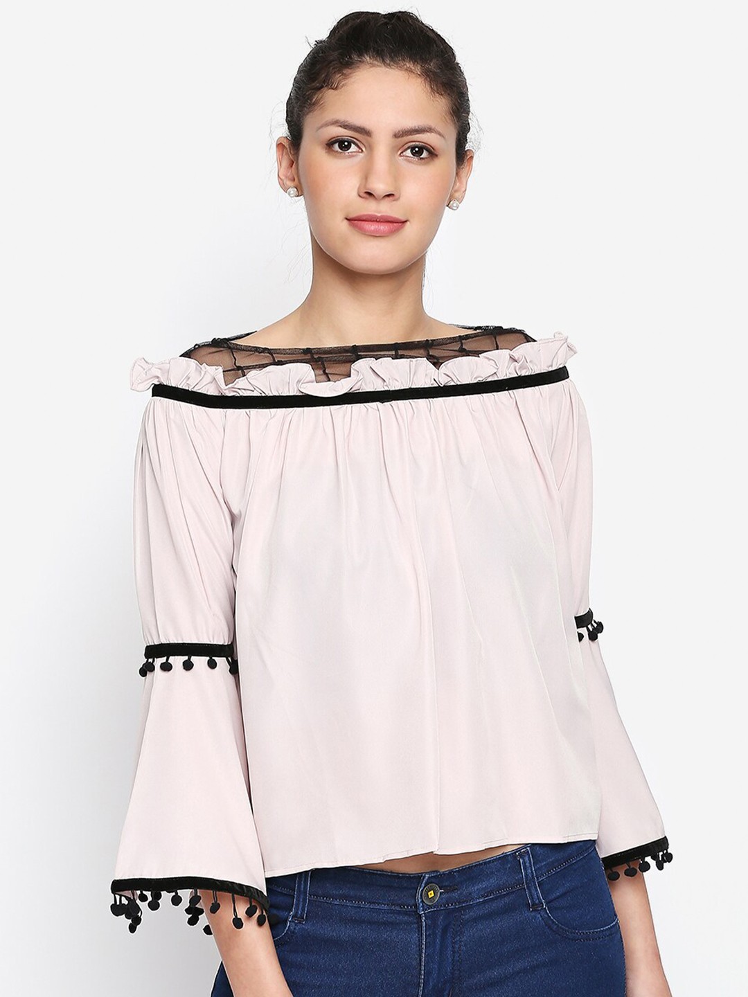 

aaliya White Bell Sleeves Crepe Top