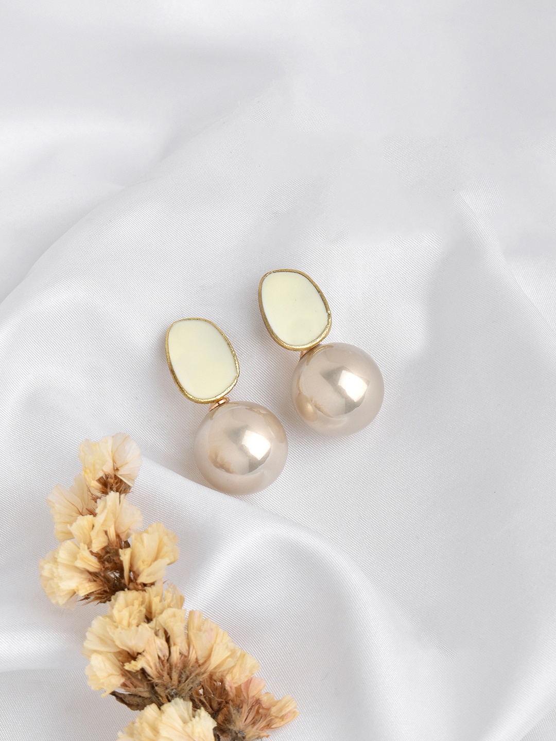 

JOKER & WITCH Gold-Toned & White Contemporary Drop Earrings