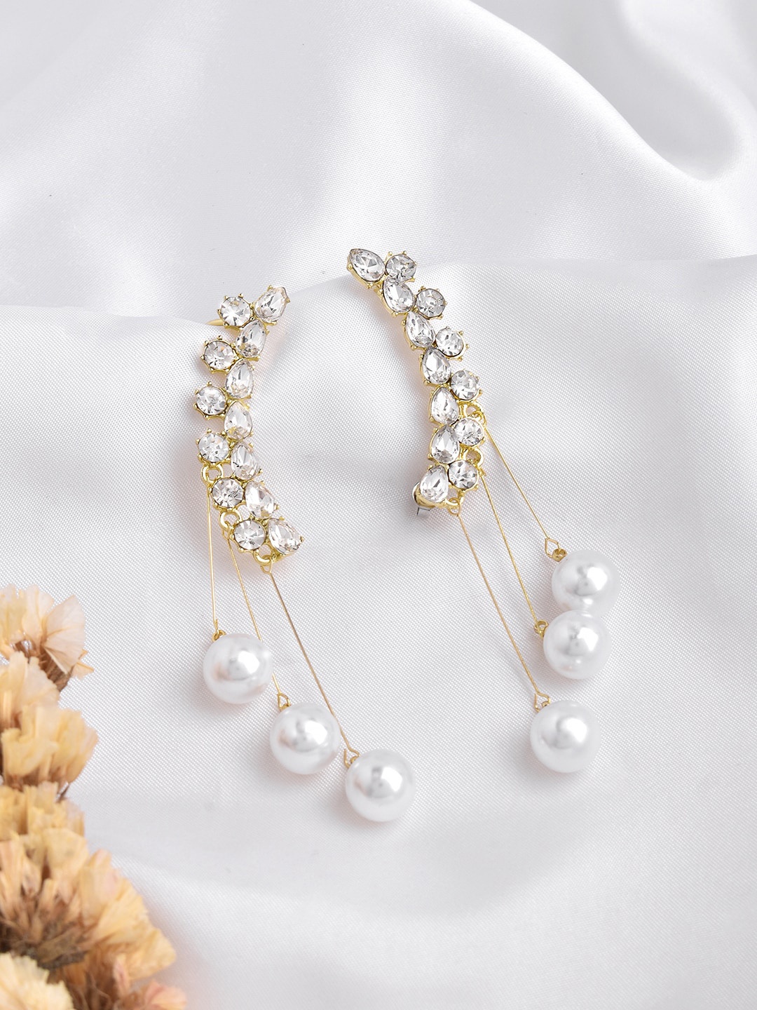 

JOKER & WITCH Gold-Toned & White Contemporary Ear Cuff Earrings