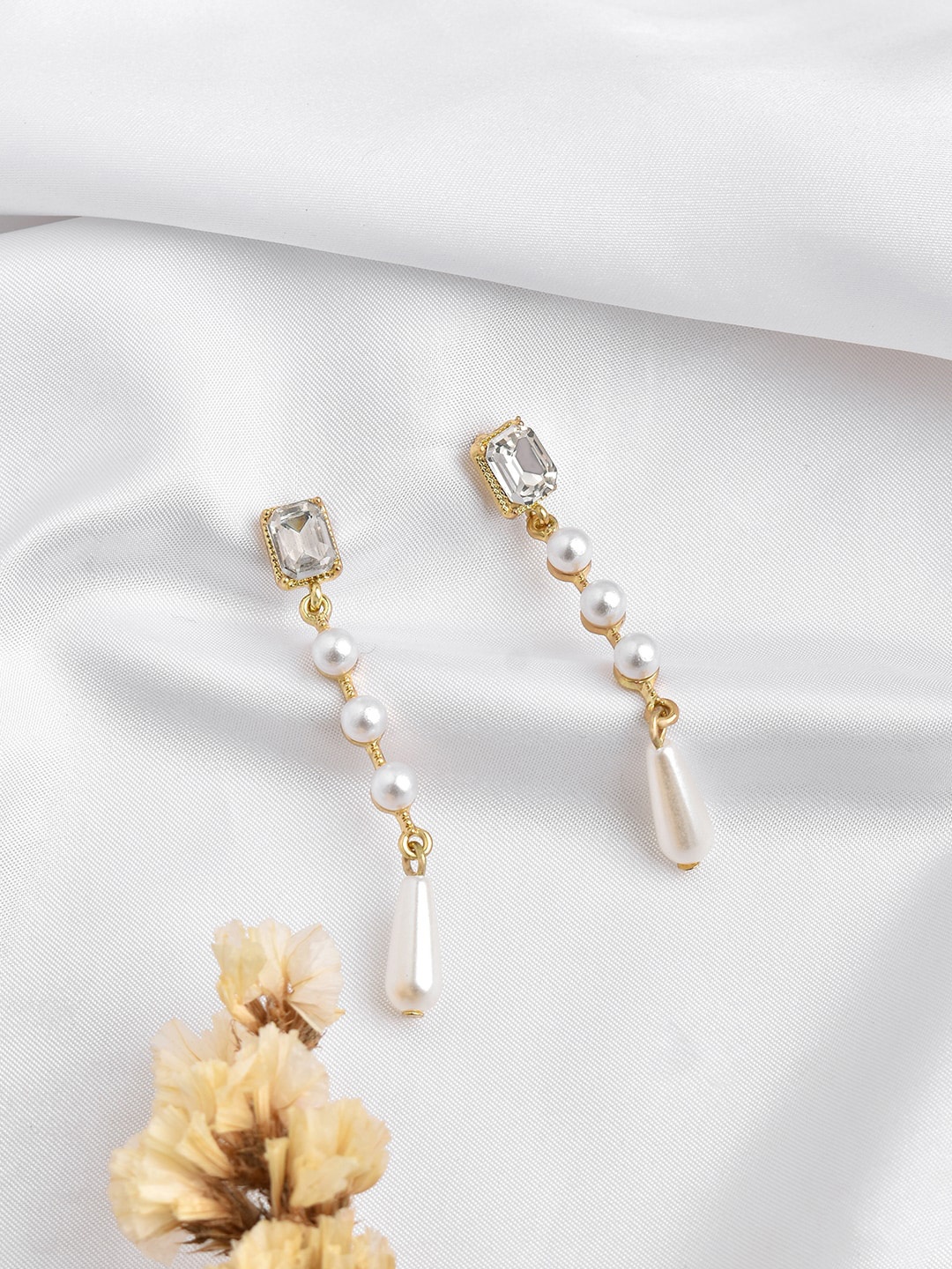 

JOKER & WITCH Gold-Toned & Pearl Contemporary Drop Earrings