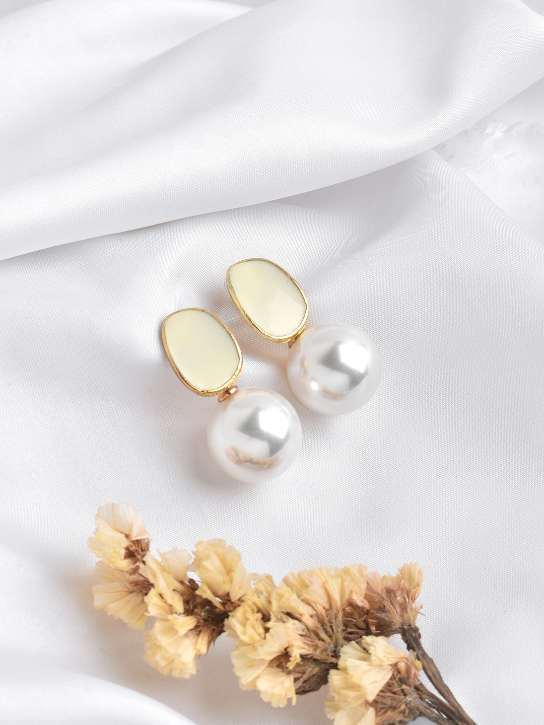 

JOKER & WITCH Women Gold-Toned & White Contemporary Studs Earrings