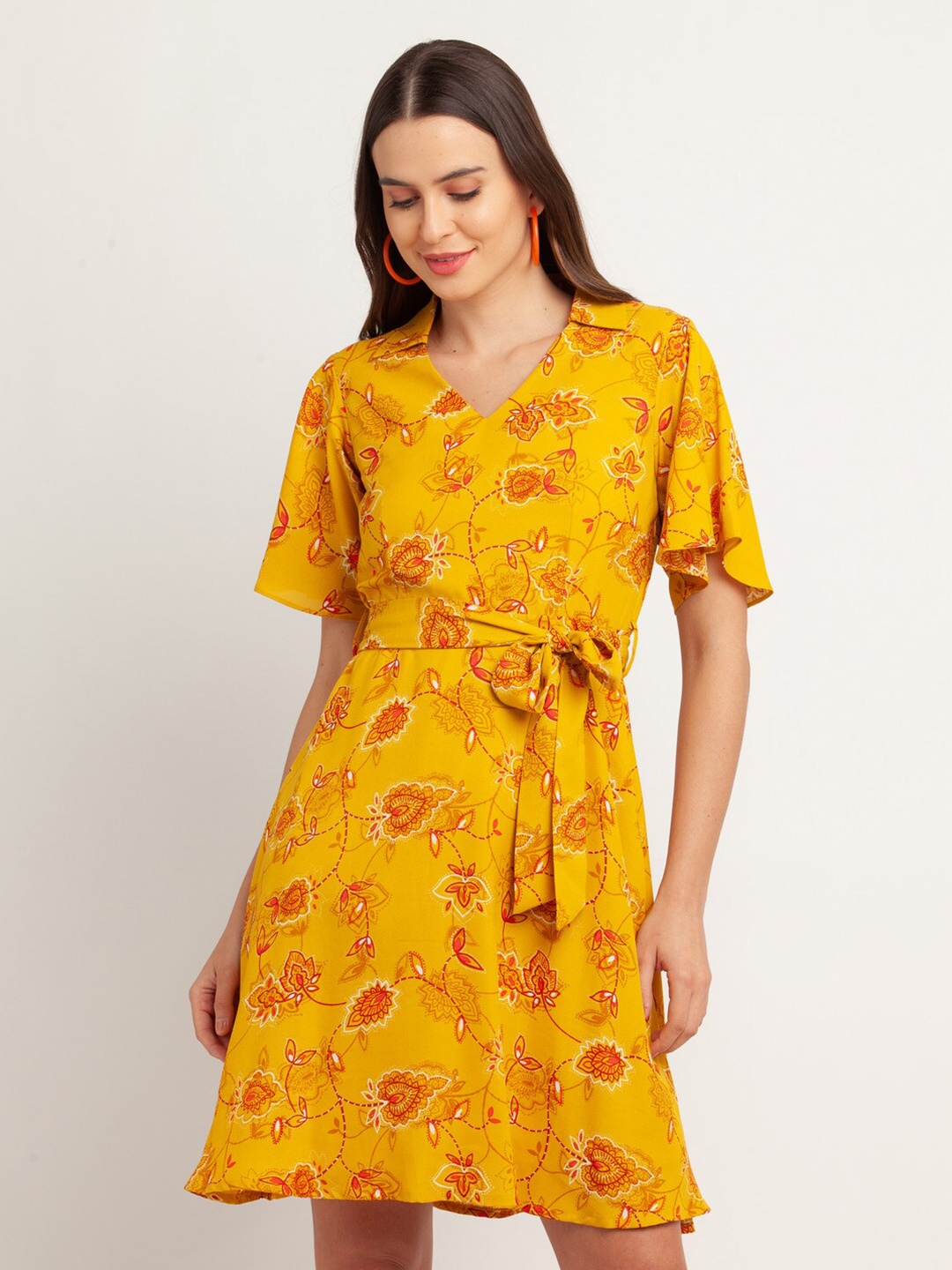 

Zink London Yellow & Red Floral Fit & Flare Dress