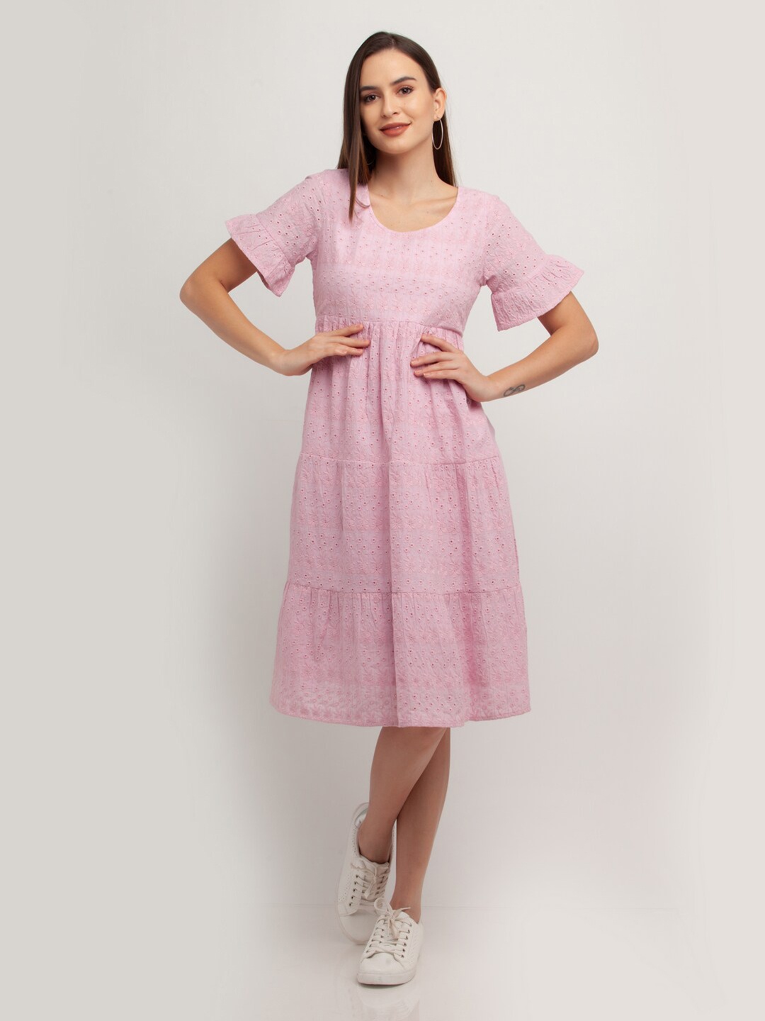 

Zink London Purple Cotton Tiered Midi Dress