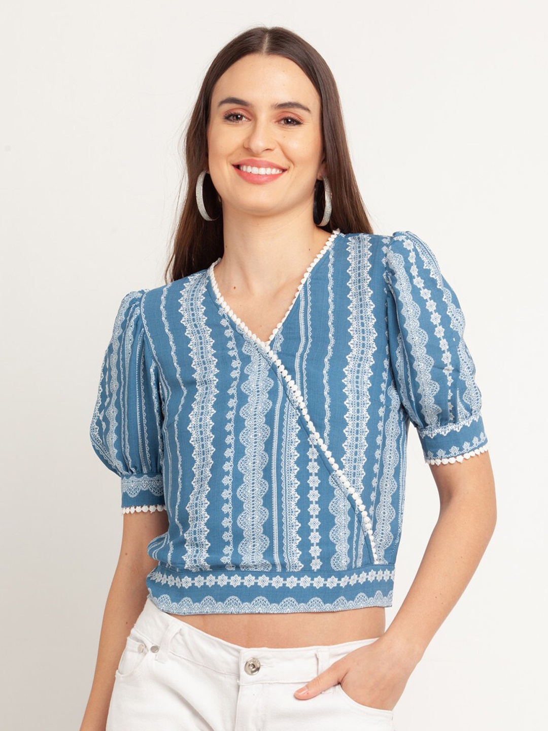 

Zink London Blue Print Styled Back Top