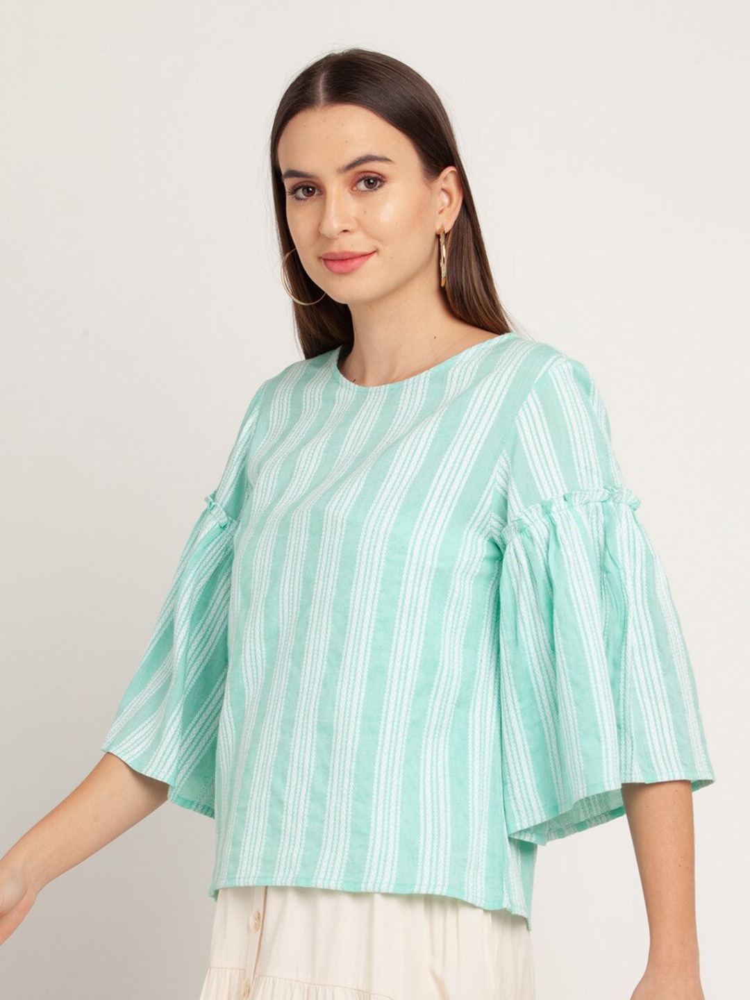 

Zink London Green & White Cotton Striped Top