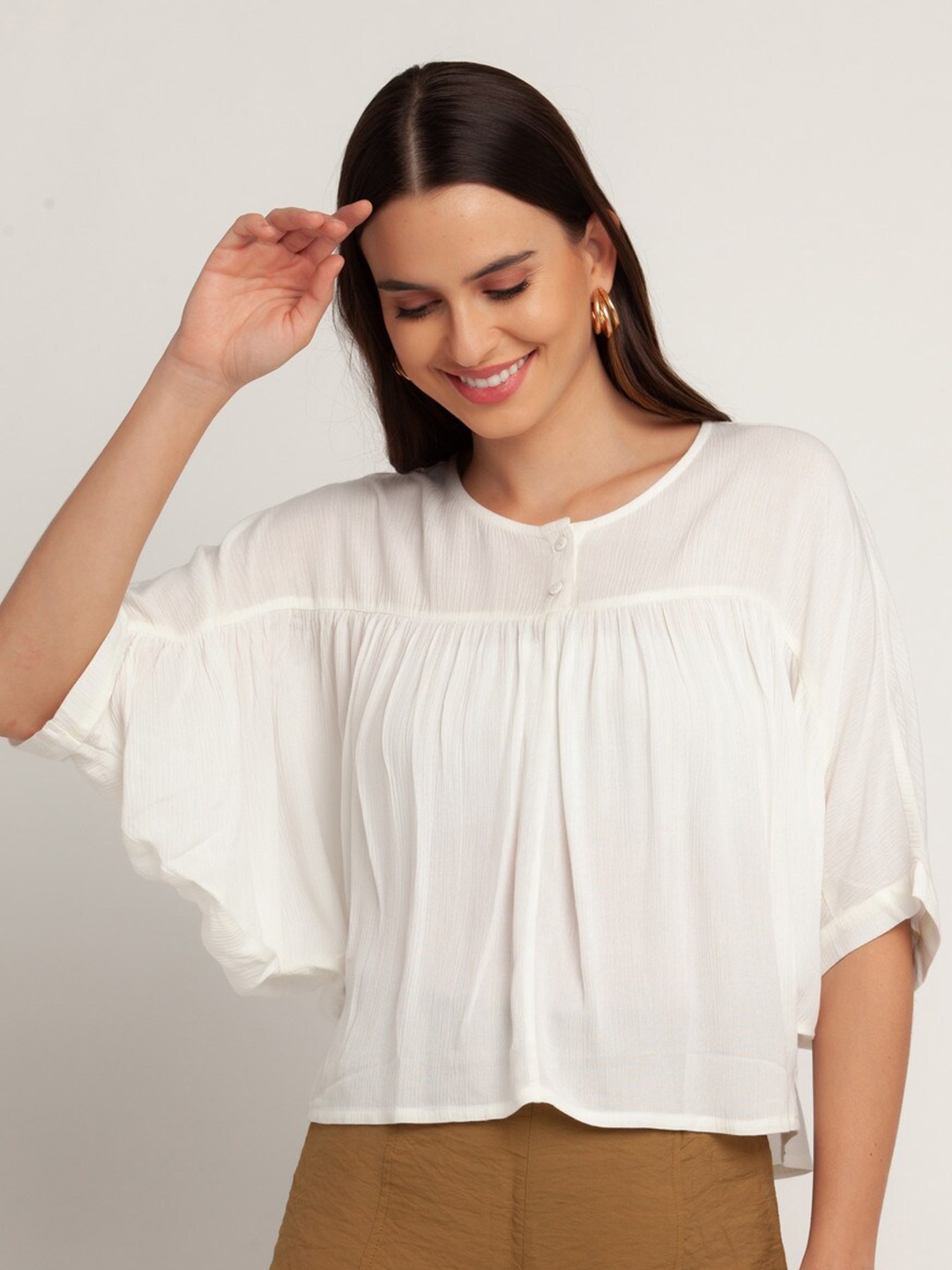 

Zink London White Gathered Top