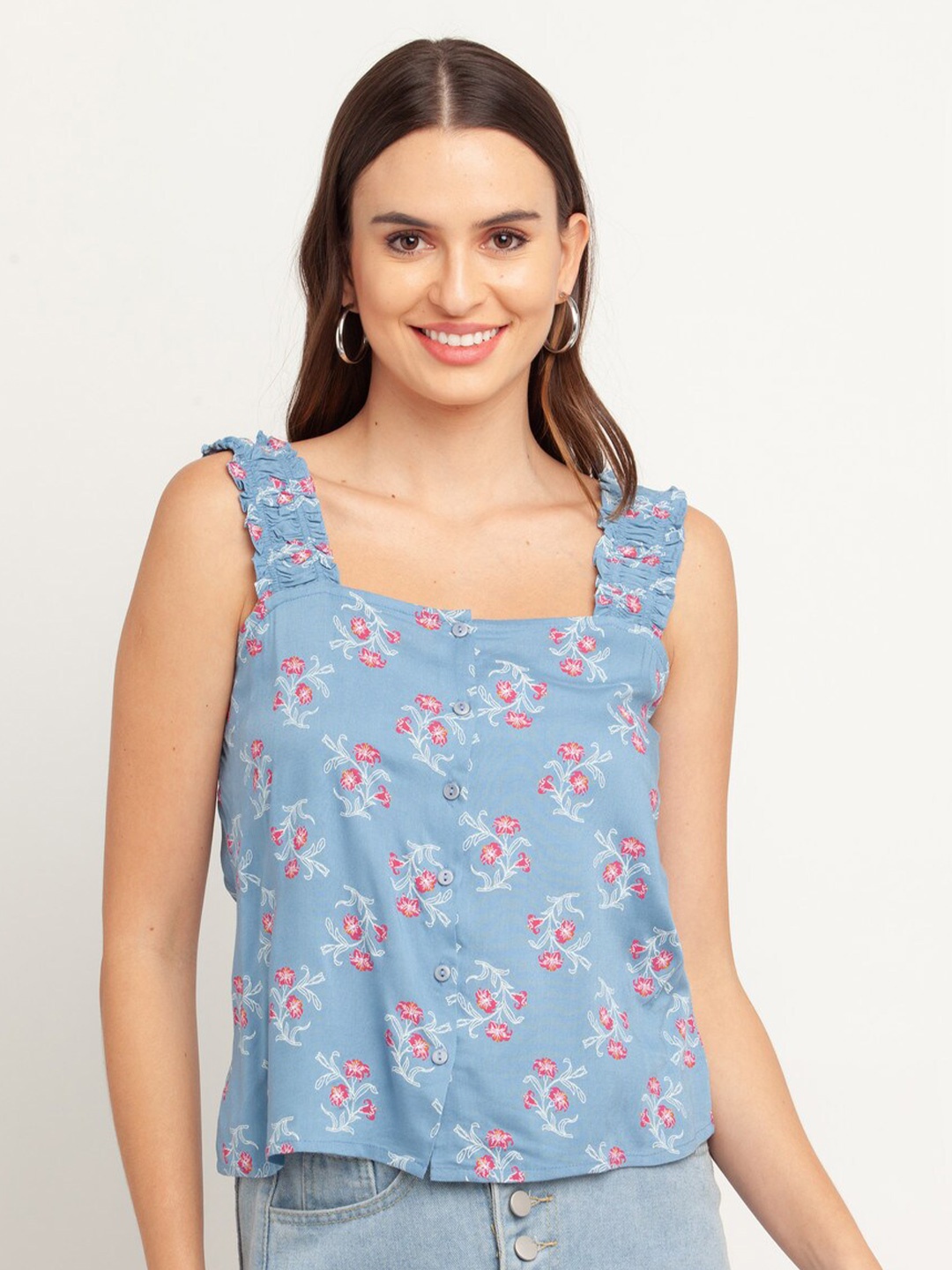

Zink London Blue Floral Printed Top