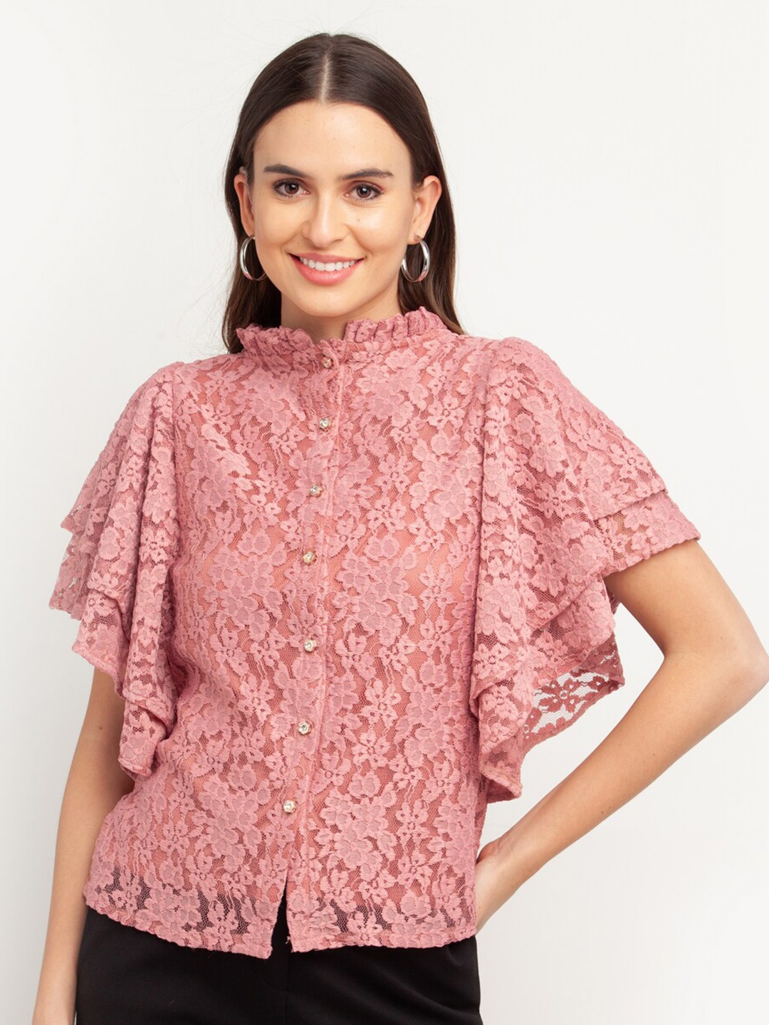 

Zink London Women Pink Floral Shirt Style Top