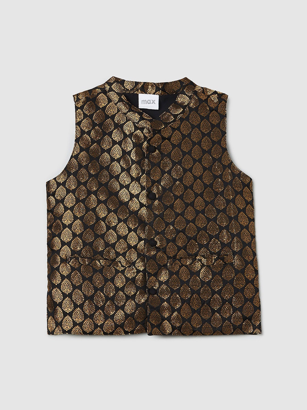 

max Boys Black & Golden Ethnic Motifs Woven Design Nehru Jacket