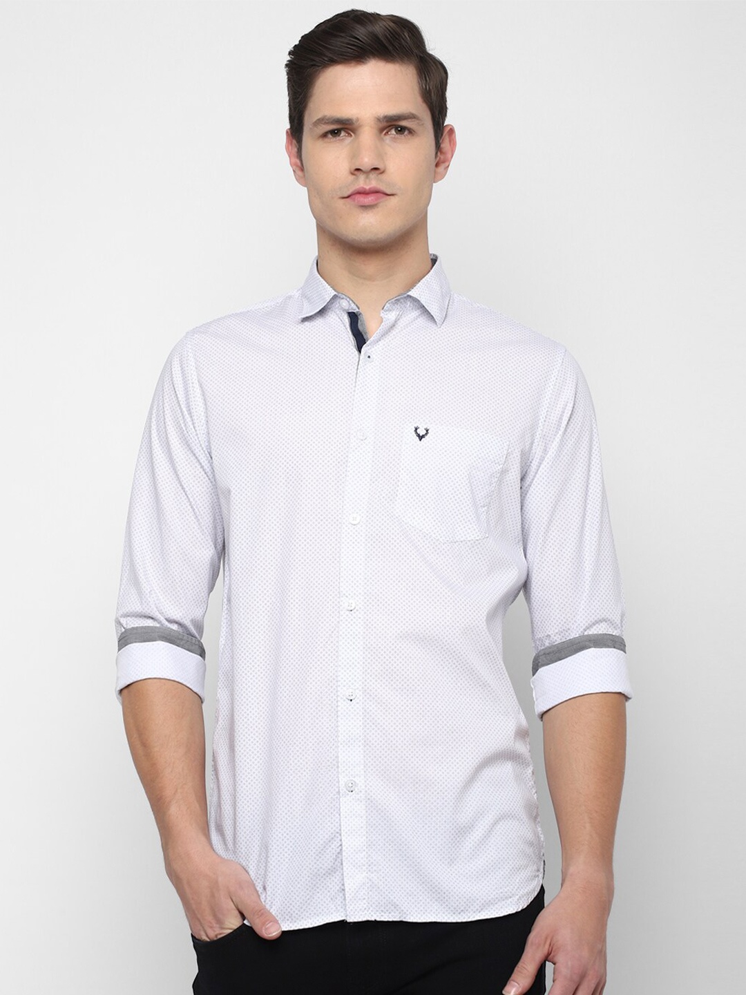 

Allen Solly Men Grey & White Printed Slim Fit Cotton Casual Shirt