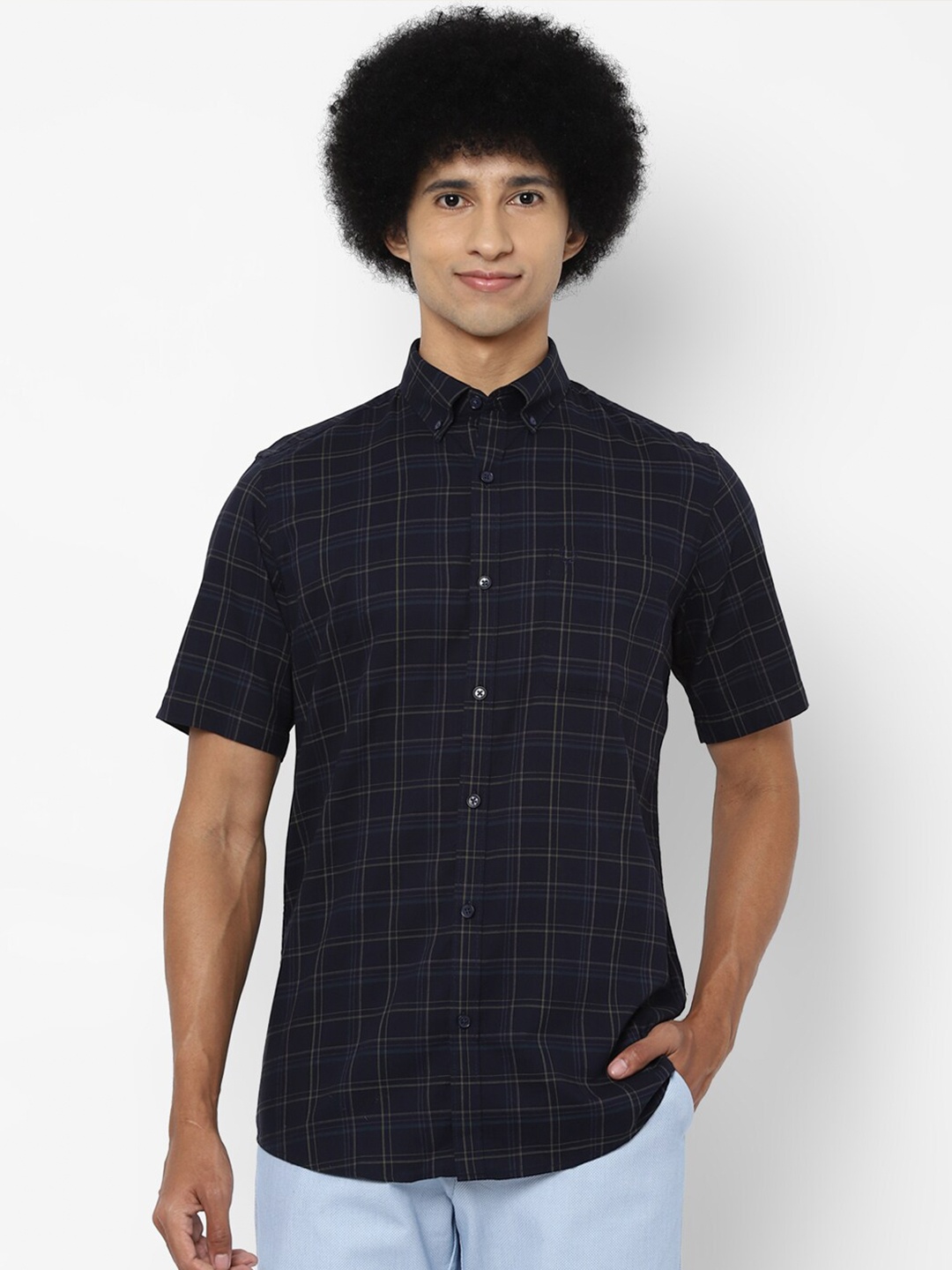 

Allen Solly Men Navy Blue Slim Fit Checked Casual Shirt