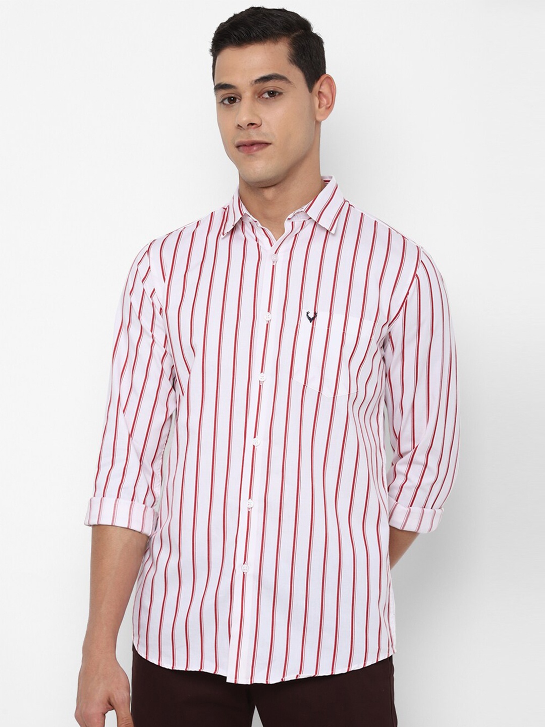 

Allen Solly Men White Slim Fit Striped Cotton Casual Shirt