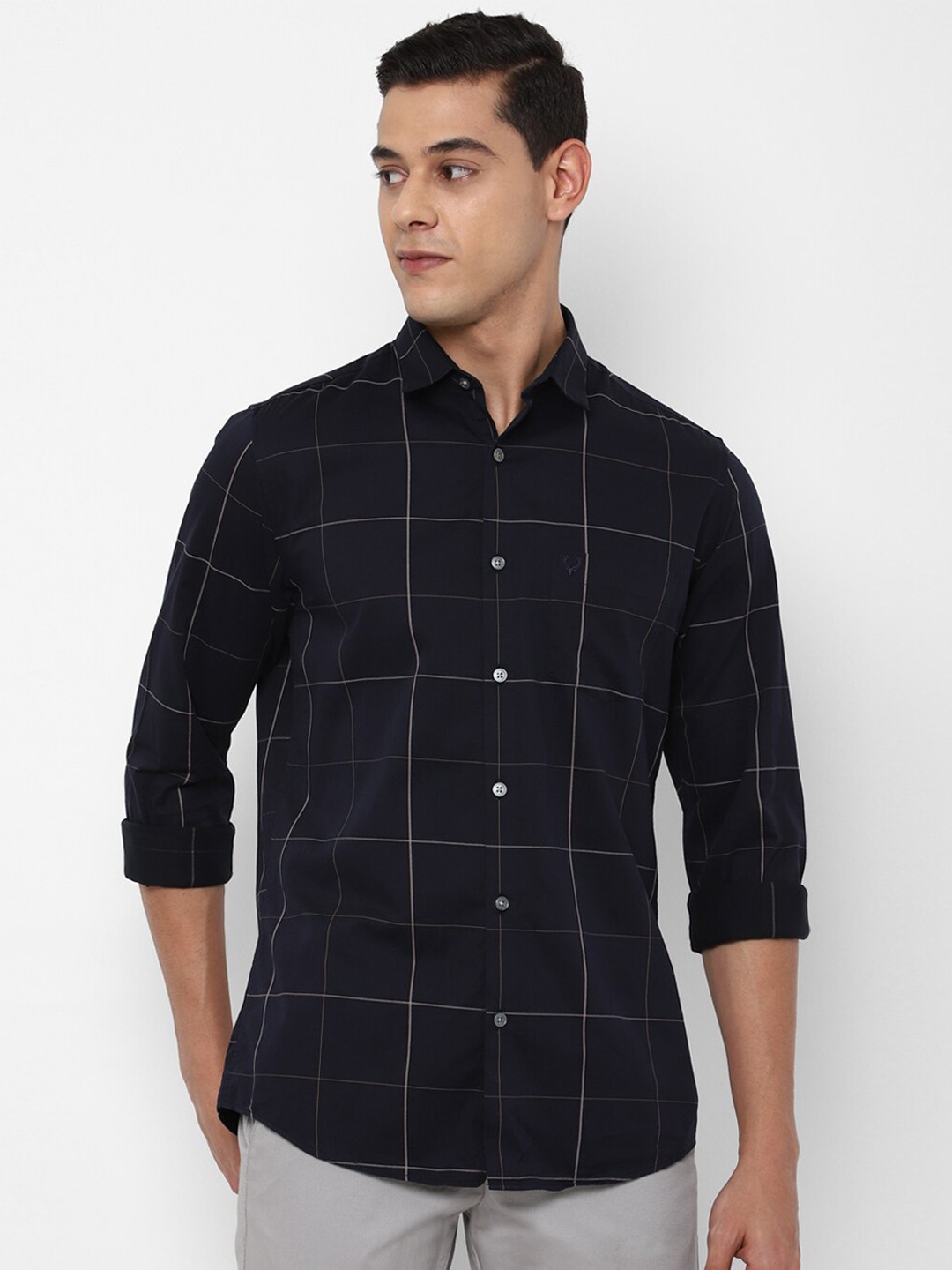 

Allen Solly Men Navy Blue Slim Fit Windowpane Checks Checked Casual Shirt