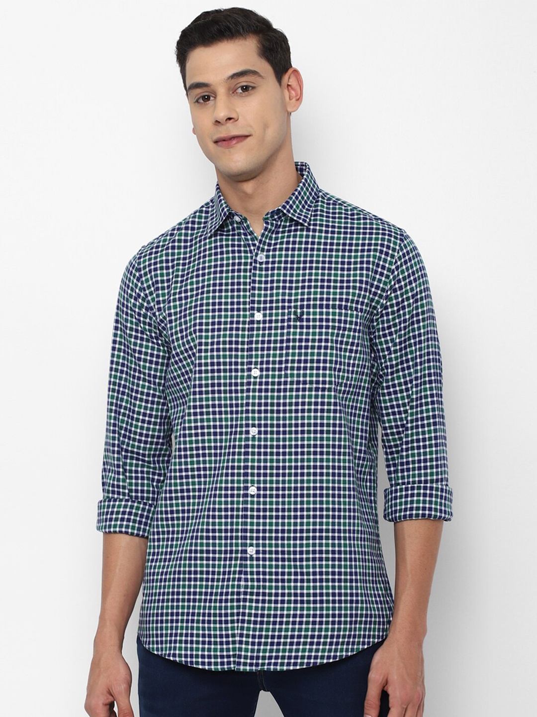 

Allen Solly Men Blue Slim Fit Checked Cotton Casual Shirt